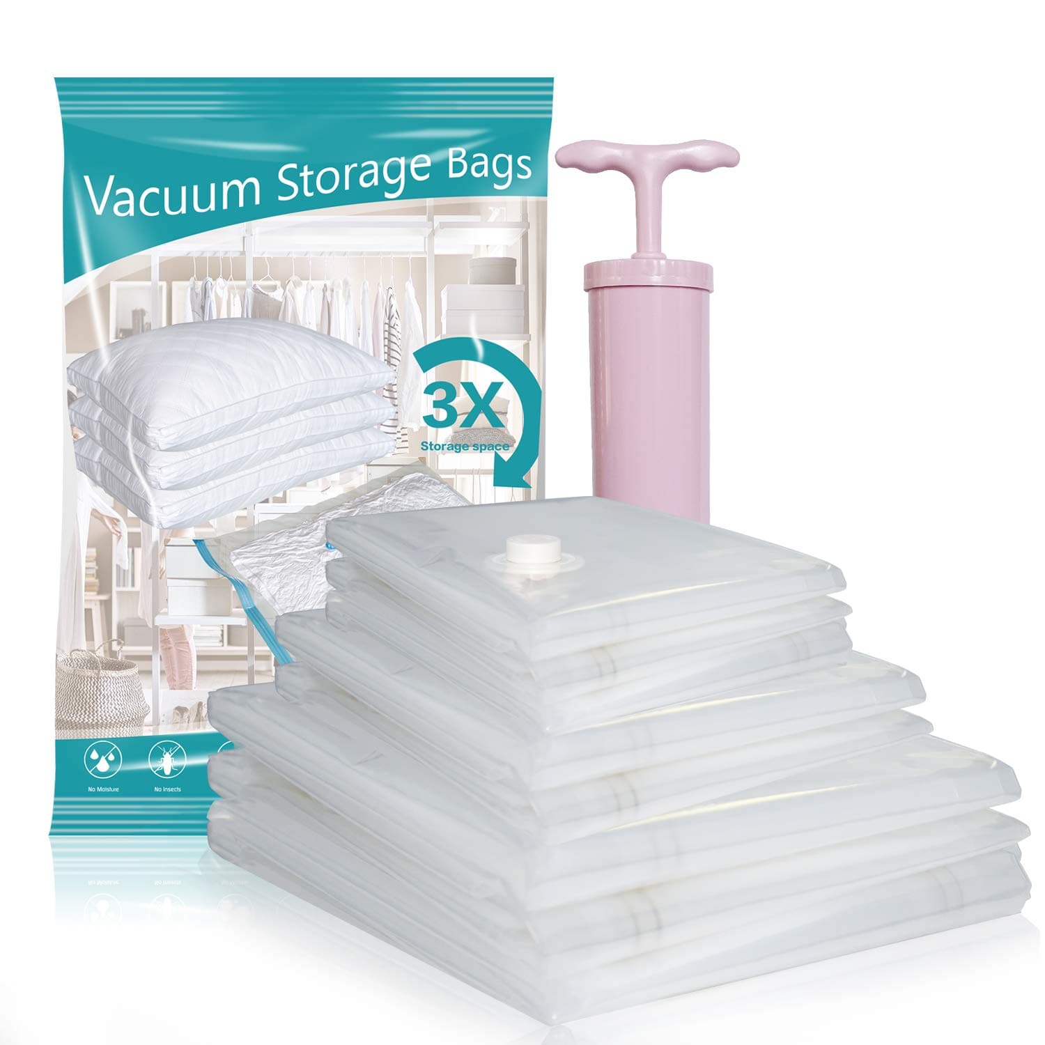 AirBaker Vacuum Storage Bags 12 Pack Space Saver for Clothes Blankets Clothing Traveling Comforters Vacuum Seal Bag with Travel Pump (3XL+3L+3M+3S)