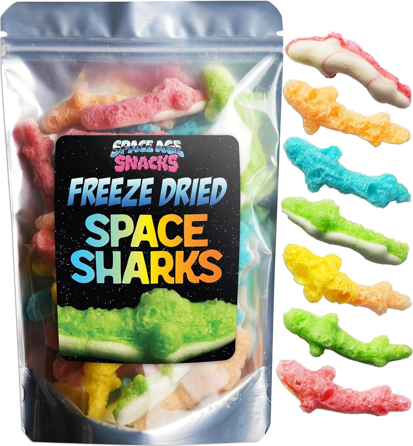 Freeze Dried Gummy Sharks - Premium Freeze Dried Candy Shipped in a Box for Extra Protection - Space Age Snacks Space Sharks Freeze Dry Candy for All Ages (3 Ounce)