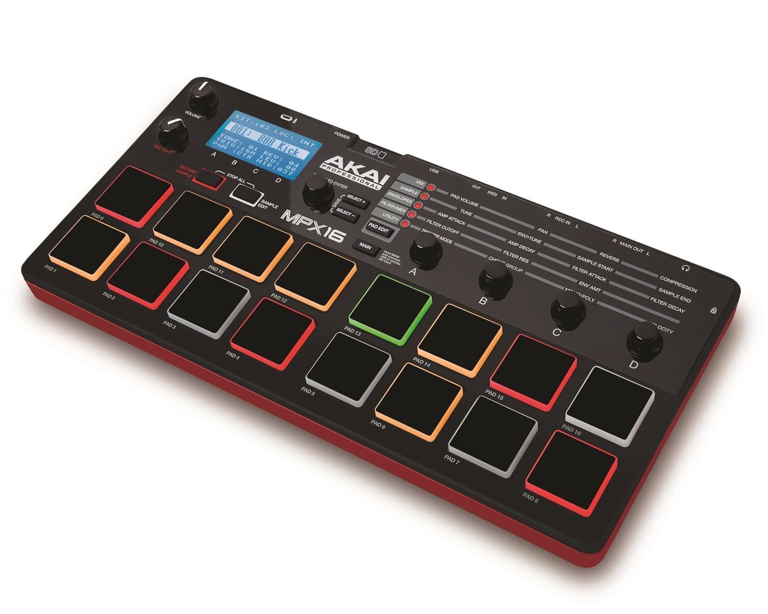 AKAI Professional MPX16 - Portable Finger Drumming Sample Pad Controller with 16 Performance-Ready Pads, On-Board Recording, Built in FX & SD Card Slot