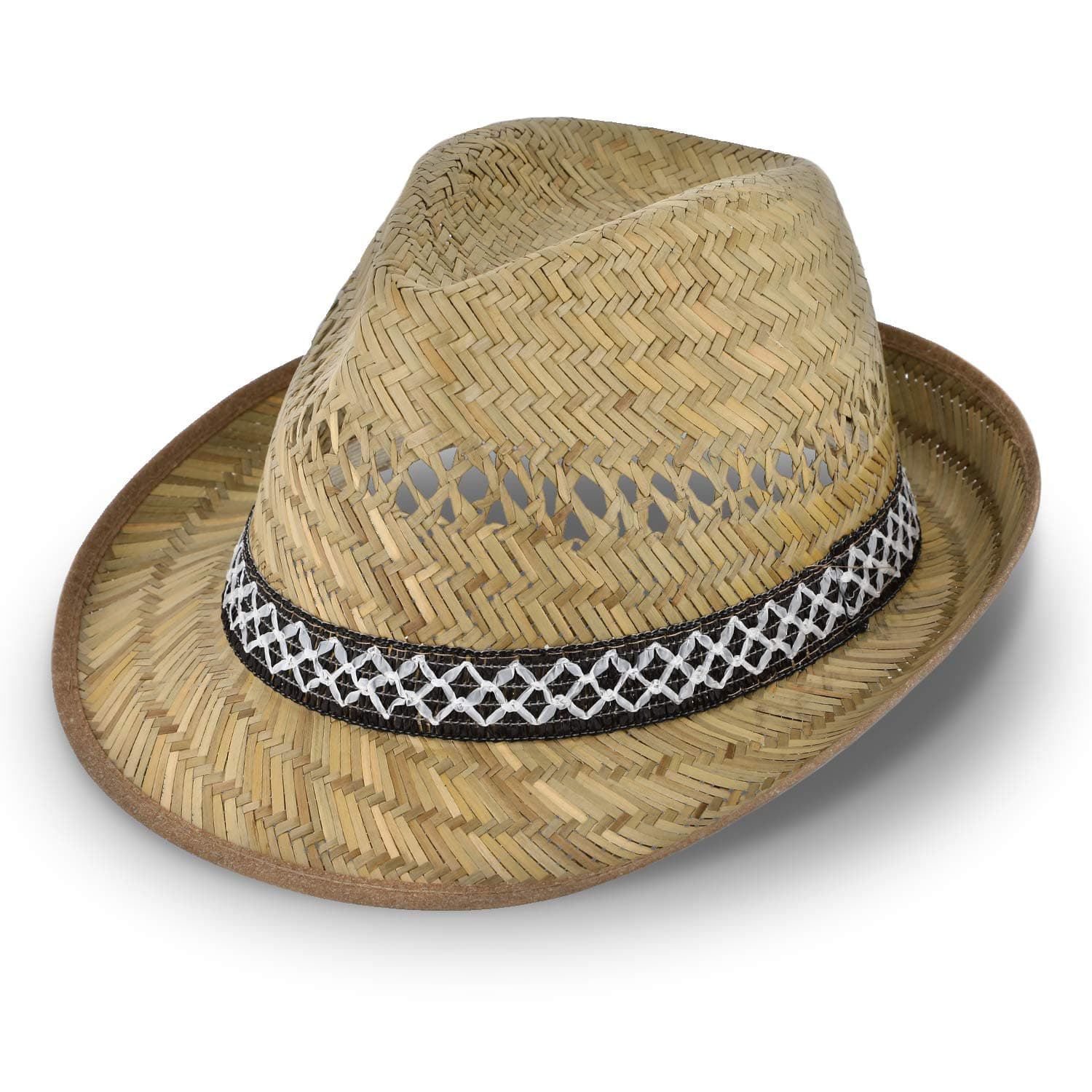 Straw Harvester Hat (Sun Protection) for Men and Women | Trilby-Style Sun hat | Straw hat for Summer on The Beach or on Holiday | Various Sizes | Natural Colour