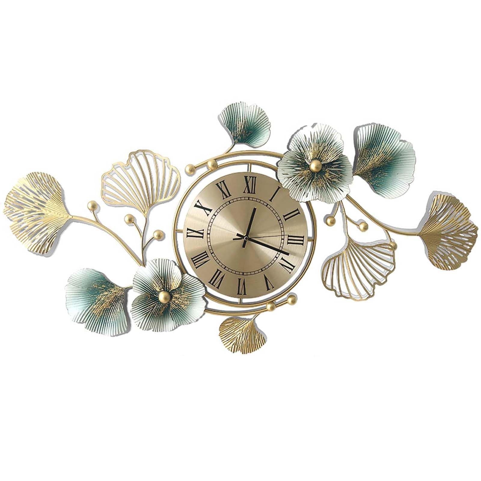 Large Wall Clock with Ginkgo Leaf, 37 Inch, Metal, Quartz Movement, Silent, Unisex