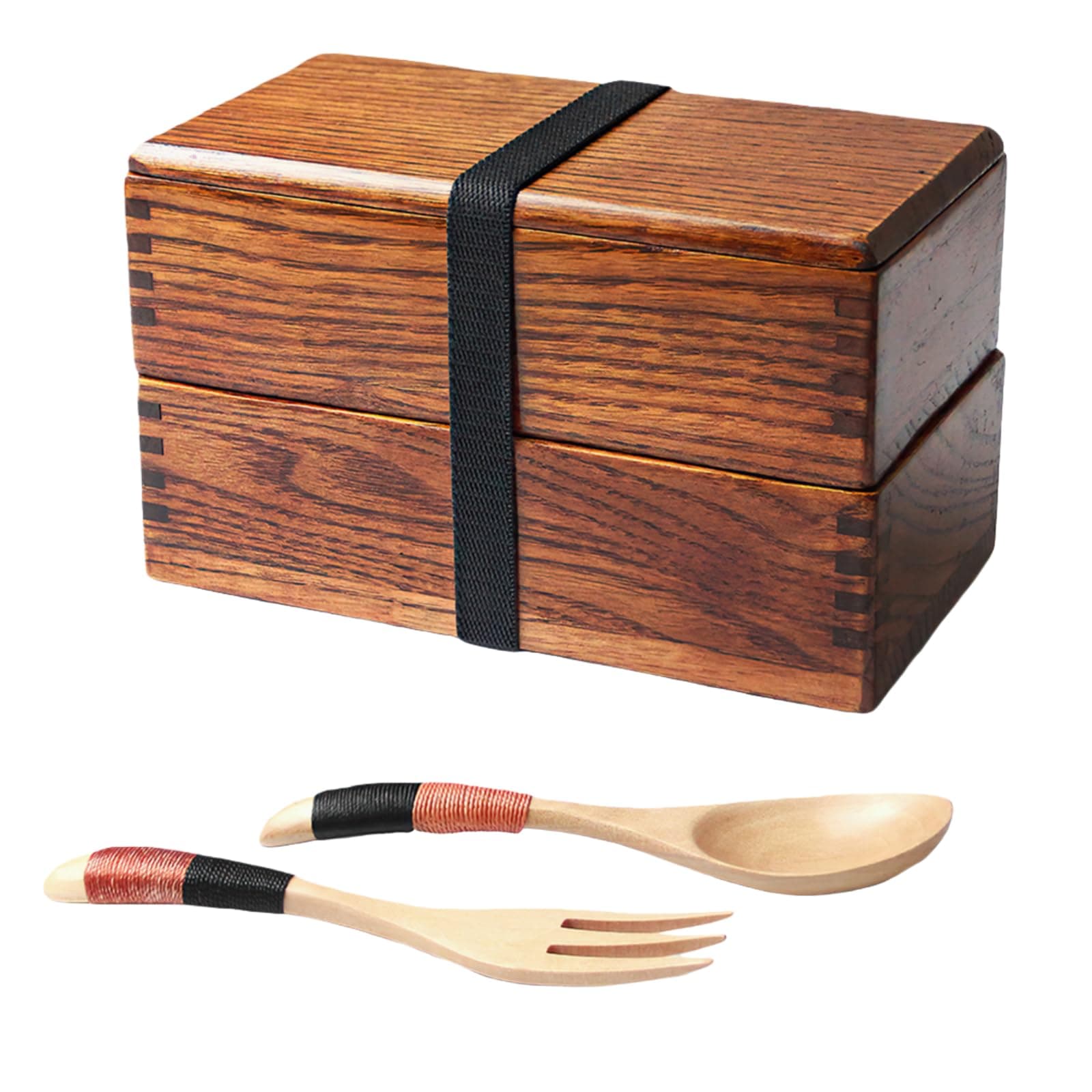 AOOSY Bento Lunch Box,Japanese Style Traditional Natural Wooden Bento Lunch Boxes Double Layer Food Fruit Sandwich Container Sushi Kit Box for Travel School Camping(with Wood Fork Spoon)
