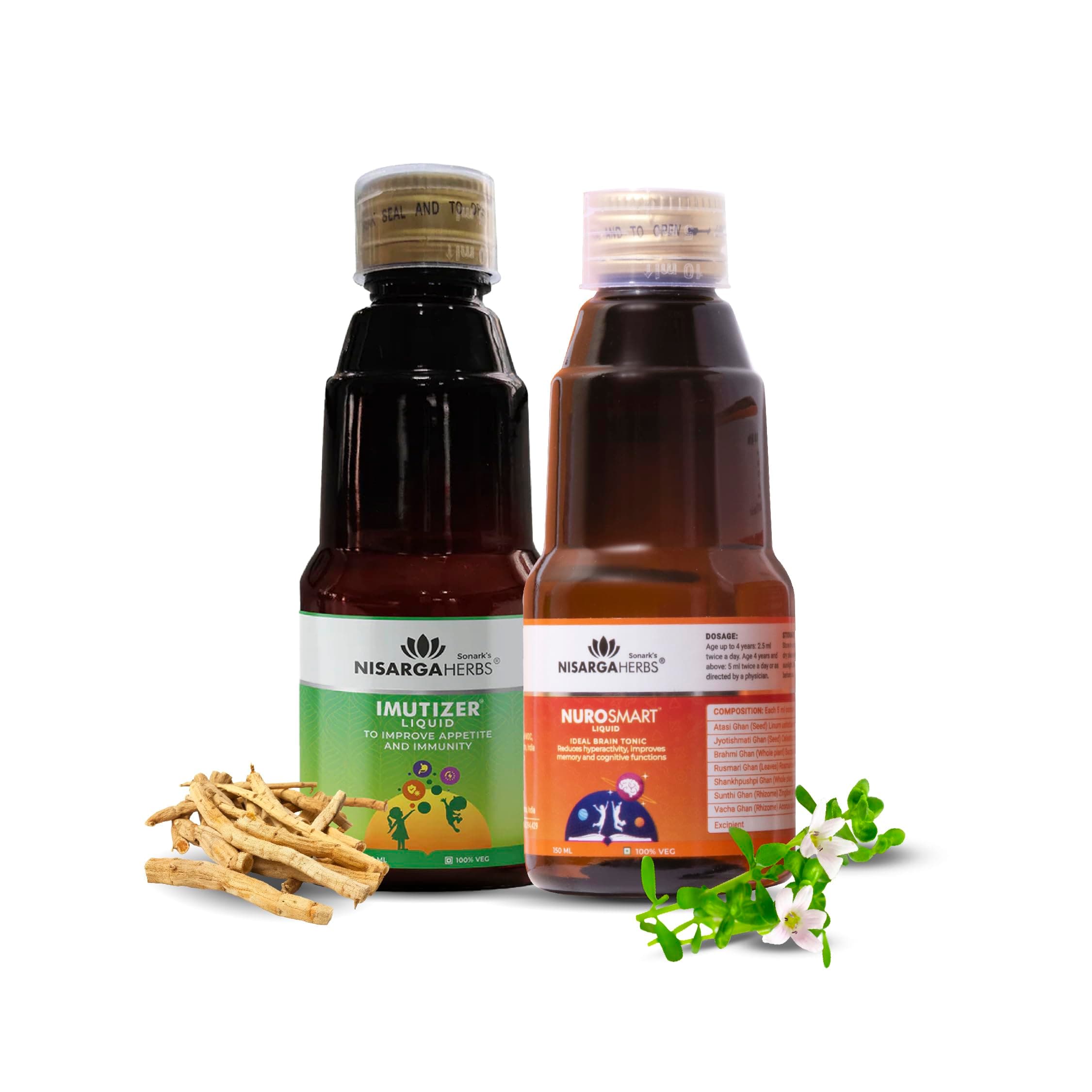Nisarga Herbs Nurosmart Syrup & Imutizer 100% Organic Ayurvedic & Natural150 ml each (Combo Pack)