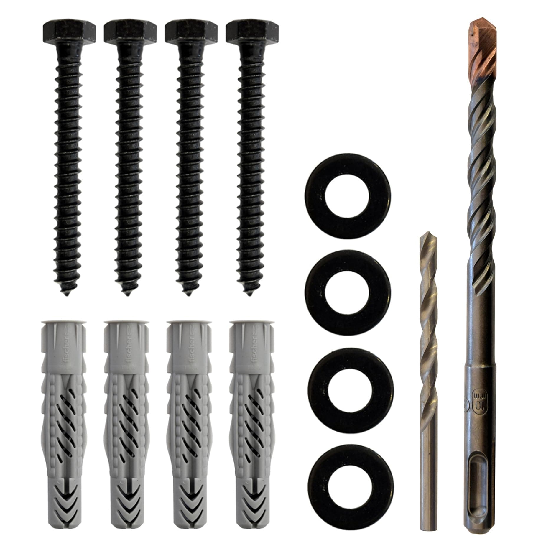Lag Bolt Kit for Mounting A TV Into Wood Or Concrete - Includes Heavy Duty Bolts, Fischer Concrete Anchors and 2 Drill Bits