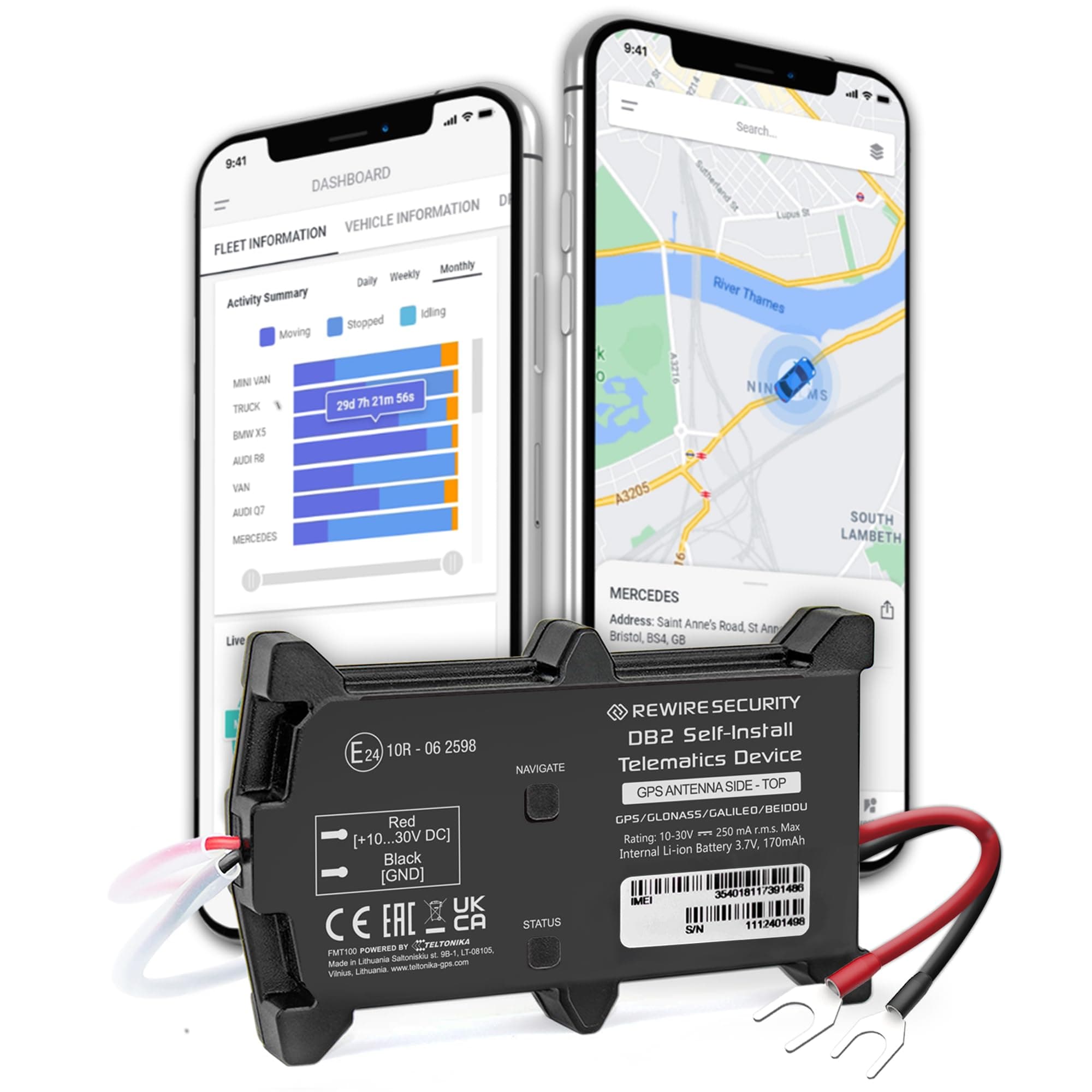 REWIRE SECURITY DB2 GPS Vehicle Tracker - Hard-Wired Tracking Device | 24/7 Accurate Real-Time Location Monitoring for Car, Motorbike, Motorcycle, Van | Easy to Install | Low-Cost Monthly Subscription