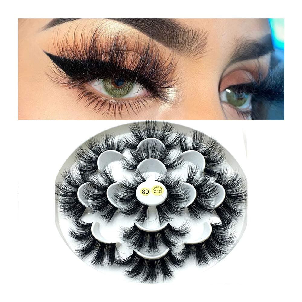 8D Mink Eye Lashes 7 Pairs 25mm False Eyelashes Wispy Fluffy Cruelty-free Thick Long Faux Mink Eye Extension Makeup Tools (8D 25mm Lashes)