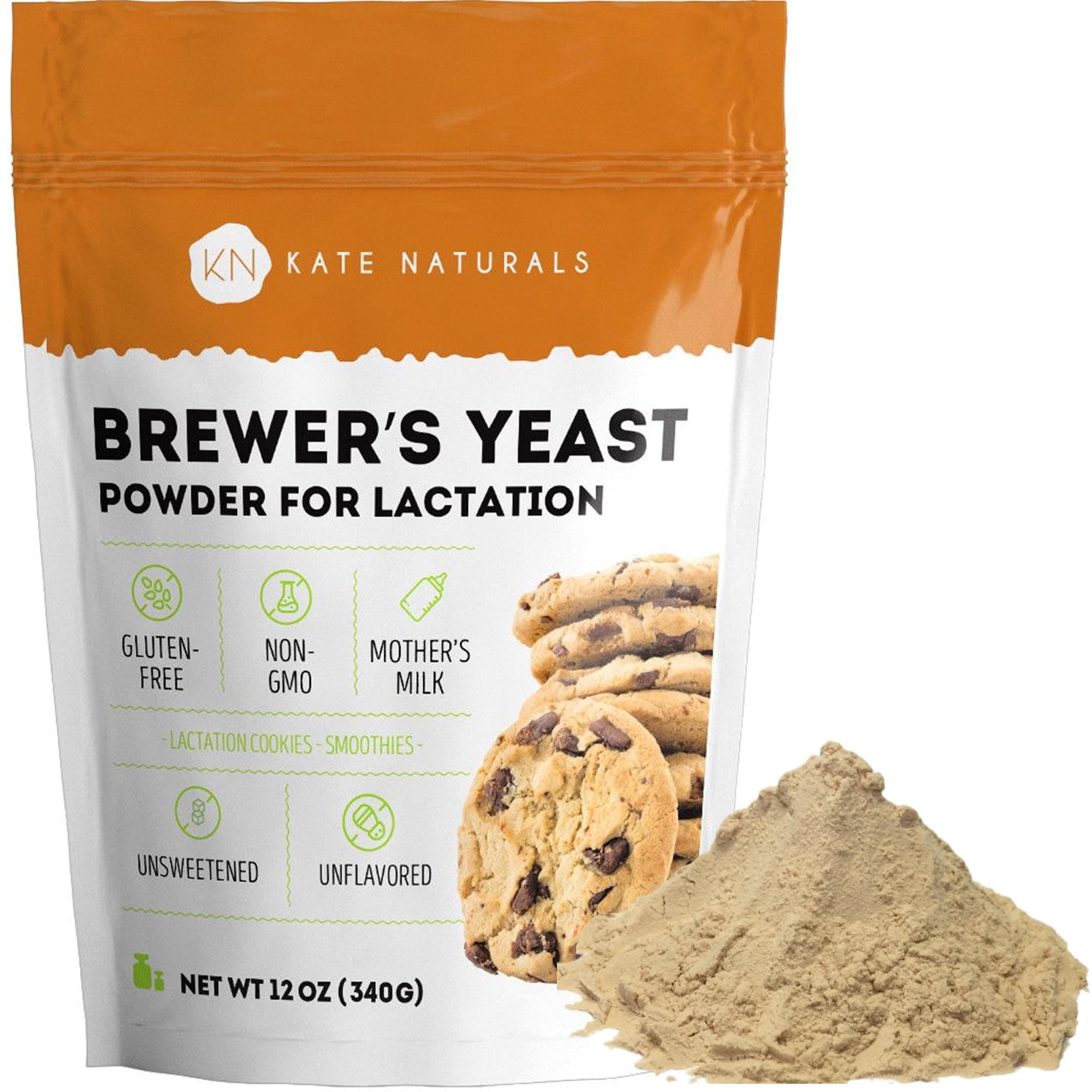 Kate Naturals Brewers Yeast Powder for Lactation Support & Nursing Moms. Debittered Brewer's Yeast for Lactation Cookies & Lactation Supplement (12oz, Gluten Free, Non-GMO)
