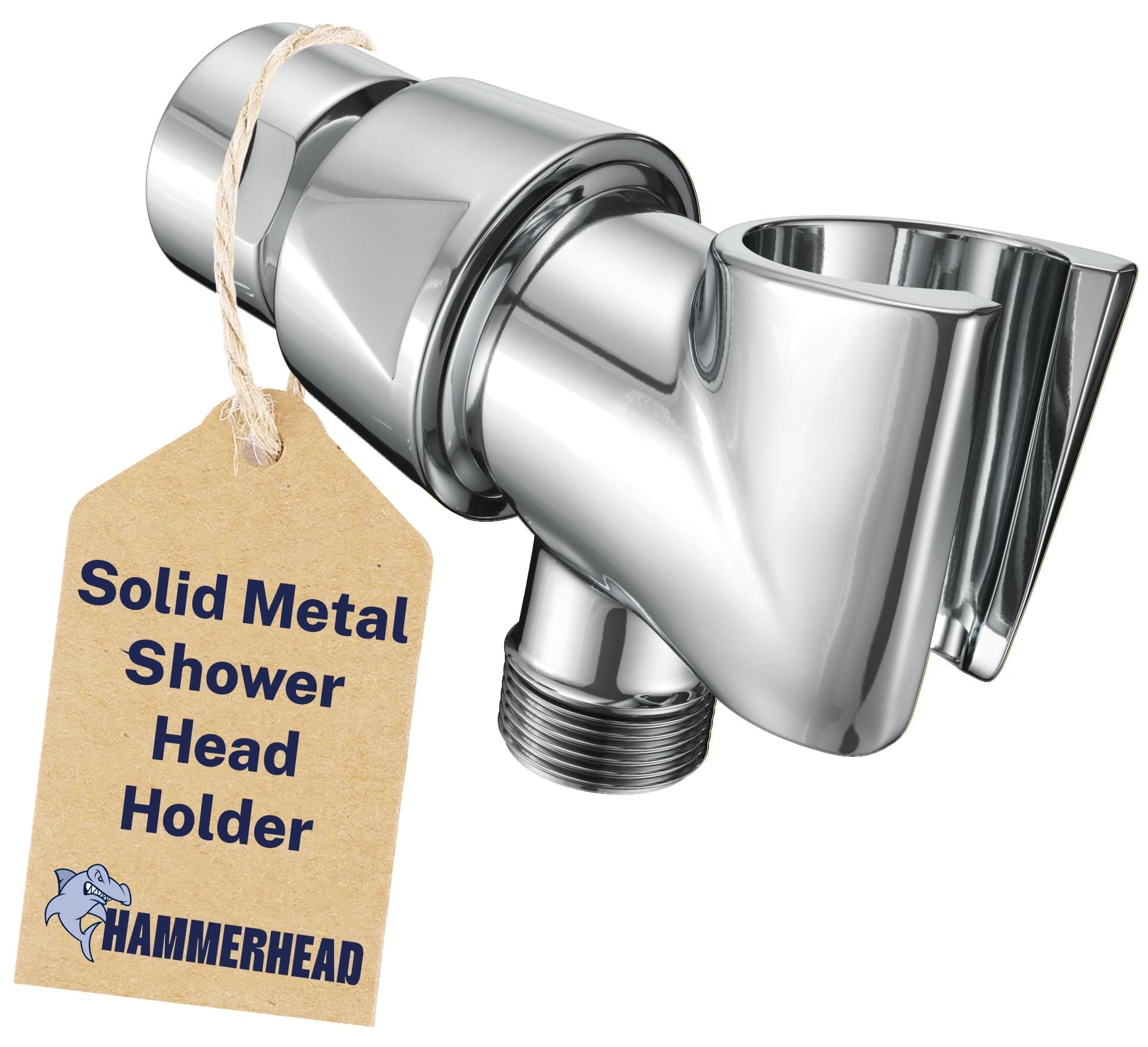 HammerHead Showers® Solid Metal Handheld Shower Head Holder - Chrome - Adjustable Shower Wand Holder with Wall Hook Bracket and Pivot Ball - Hand Held Shower Head Holder - Shower Hose Holder