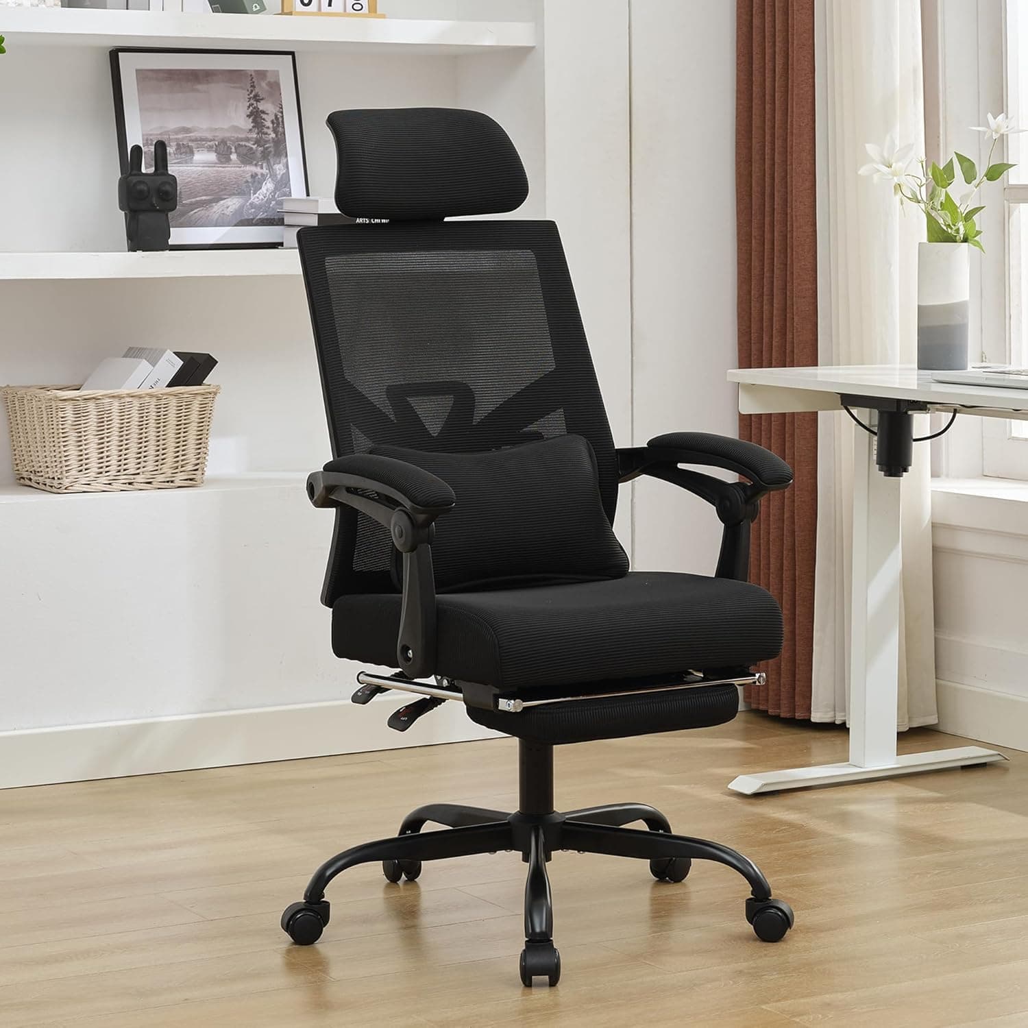 Lepdep Mesh Ergonomic Office Chair with Footrest Home Office Desk Chair 90-135 Adjustable Computer Desk Chair with Wheels 360 Swivel Task Chair (Black (upgrade Comfort With Pillow))