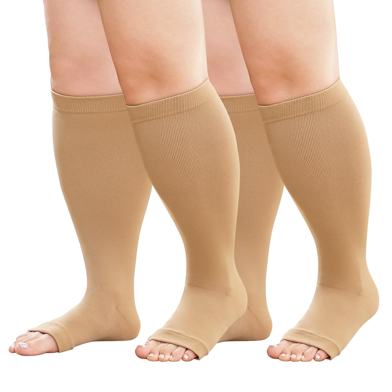 Plus Size Compression Socks: Wide Calf Toeless Stockings for Men Women - Open Toe 20-30 mmHg Compression Hose Support for Travel Nurses