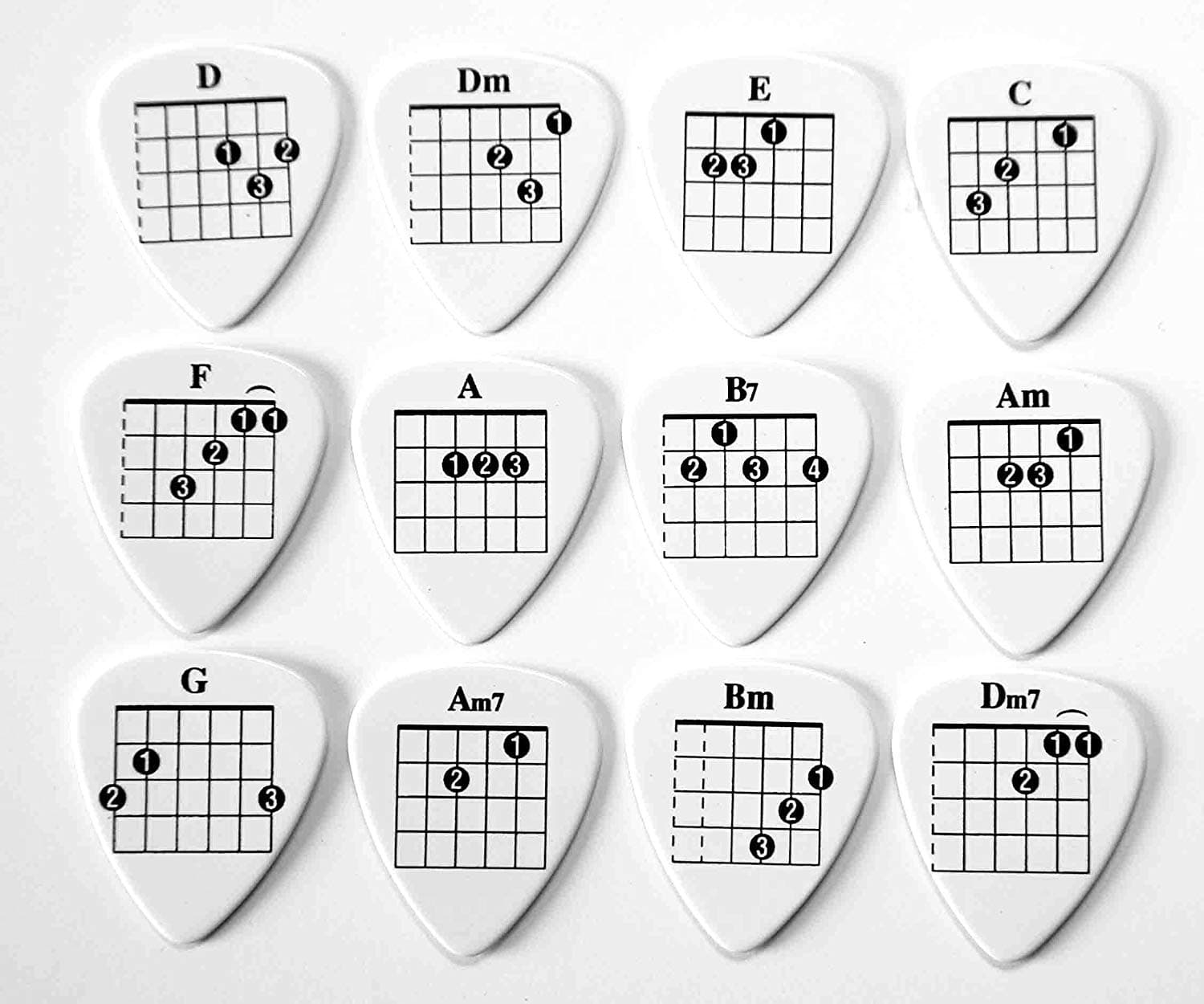 Set of 12 Chords Tab Guitar Picks Plectrums suitable for both electric and acoustic guitars