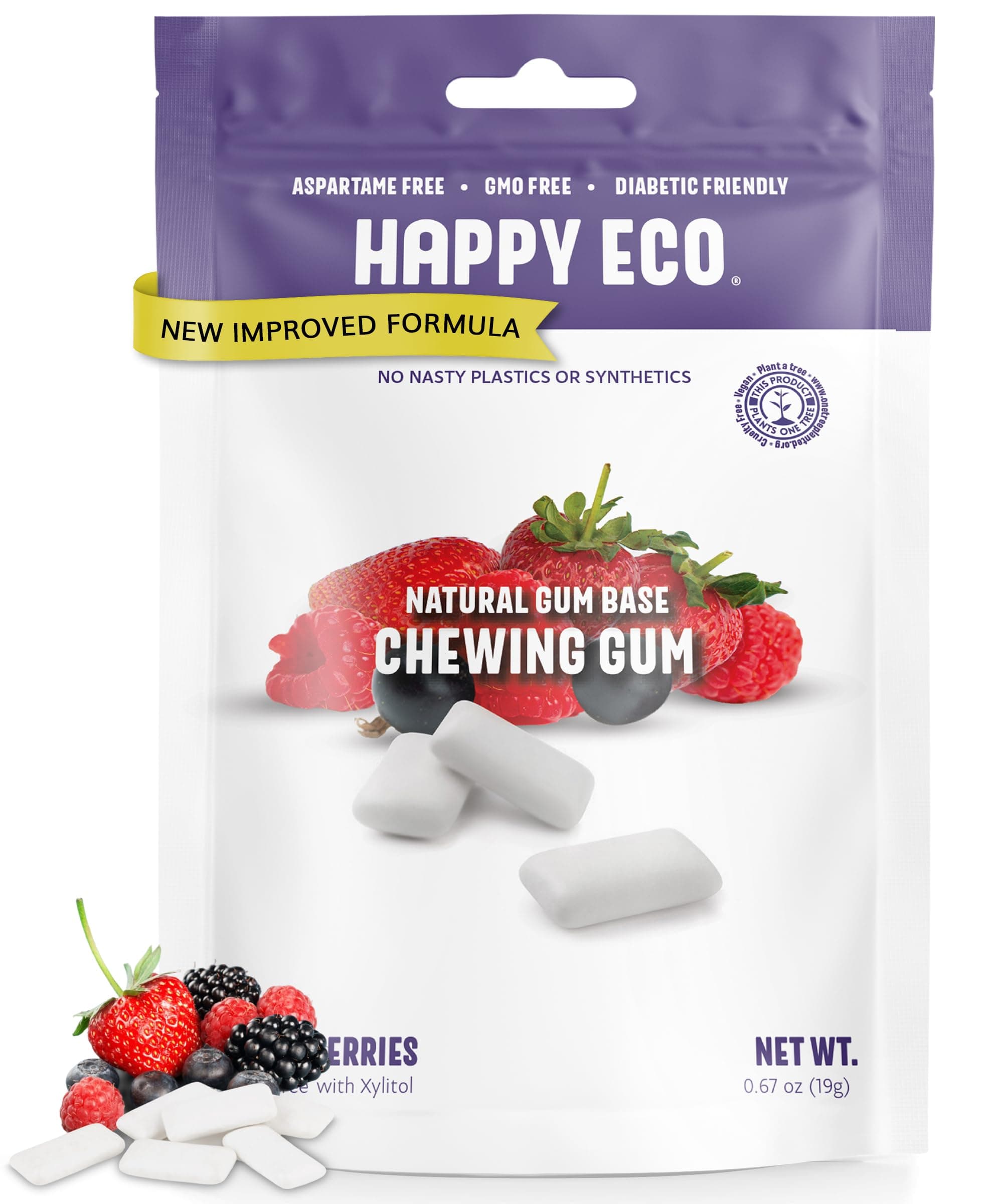 Sugar Free Natural Chewing Gum (84 Pcs) - Xylitol Gum with Stevia - Aspartame Free - All Natural Gum - Vegan, Gluten Free Keto - Mixed Berries