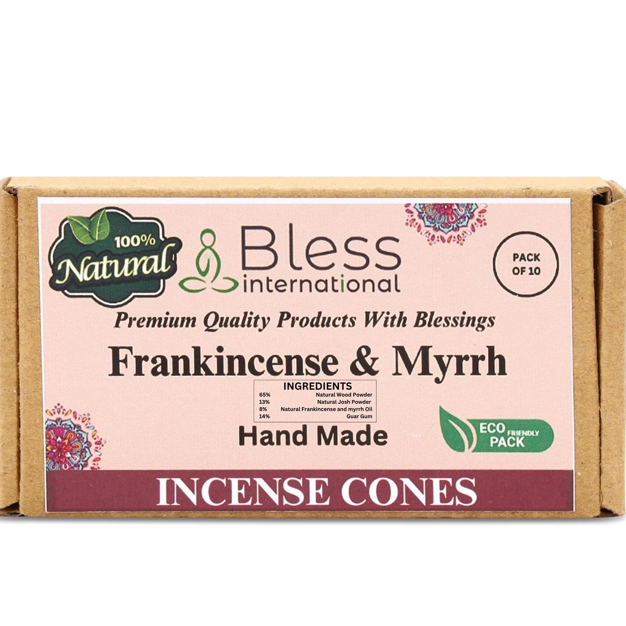 Bless International Frankincense-and-Myrrh 100%-Natural-Incense-Cones Handmade-Hand-Dipped Organic-Chemicals-Free for-Purification-Relaxation-Positivity-Yoga-Meditation The-Best-scents (10 Count)