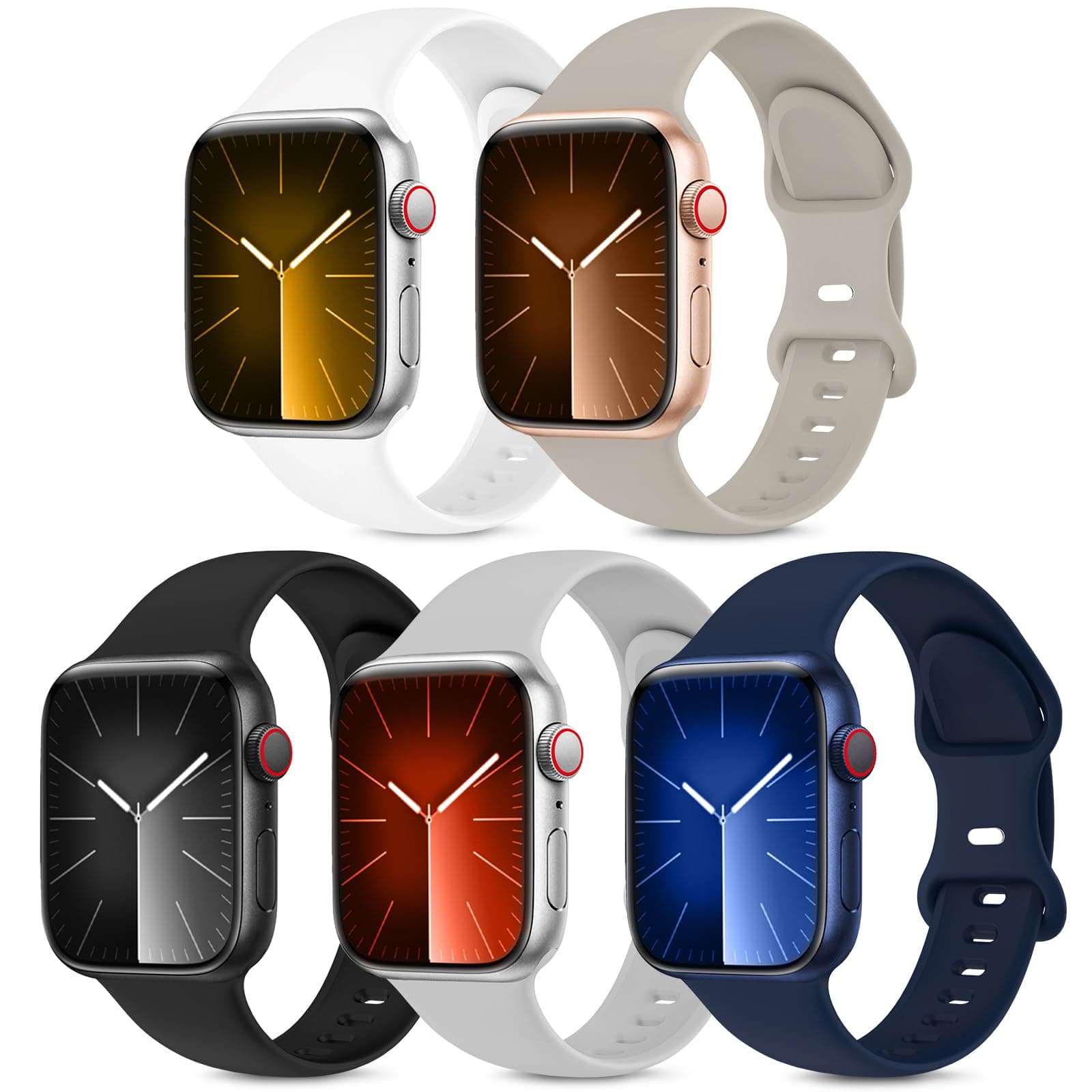 OYODSS 5 Pack Bands Compatible with Apple Watch Band 38mm 40mm 41mm 42mm 44mm 45mm 49mm Women Men, Soft Silicone Sport Replacement Strap Compatible with iWatch Ultra SE Series 8 7 6 5 4 3 2 1