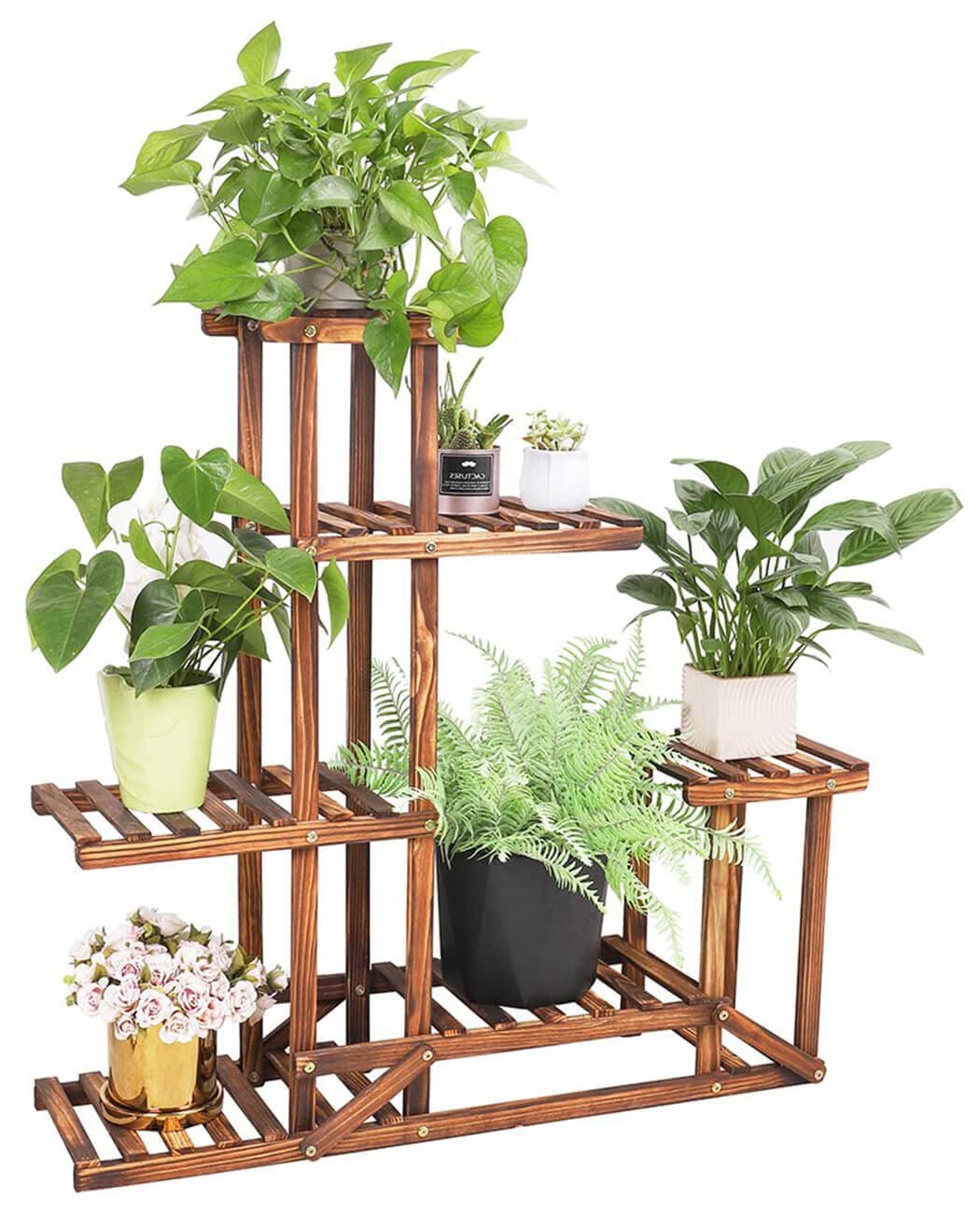 unho Tiered Wood Plant Stand: Large Flower Pot Holder Shelf 6 Potted Planter Display Rack for Garden Patio Balcony Living Room Indoor Outdoor