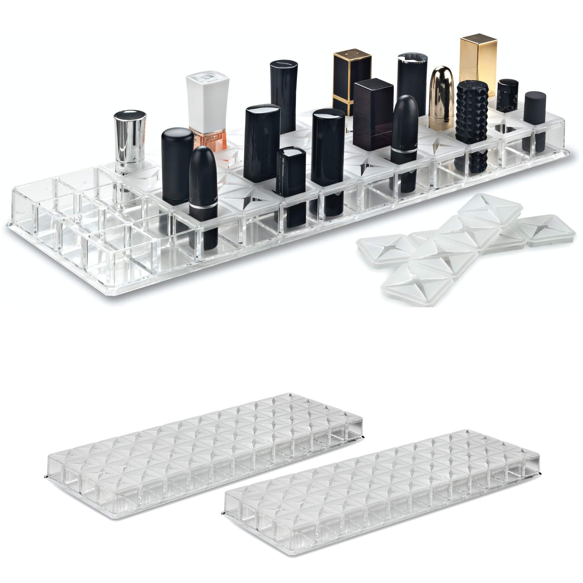 BY ALEGORYAcrylic Lipstick Organizer Tray w/Removable Silicone 48 Space Refillable Container Makeup Drawer Insert Cosmetic Storage Beauty Display Case (2)