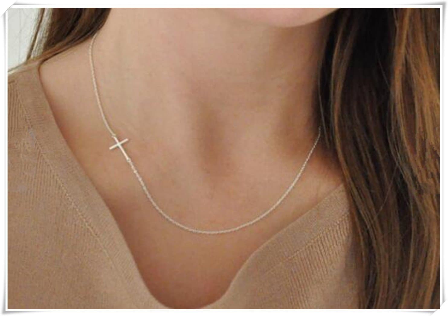 Sideways Cross Necklace - Sterling Silver - On The Side - Small - Dainty - Minimalist - Delicate - Simple - Off Centered
