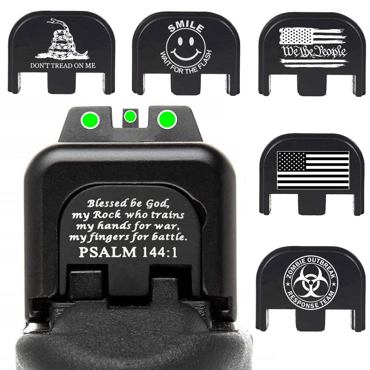 Laser Engraved Anodized Aluminum Rear Cover Slide Back Plates for Gen 1-5 Glock 17 19 19X 22 23 26 27 34 44 45 9mm/.357/.40 S&W/.45 Accessories, Choose Design