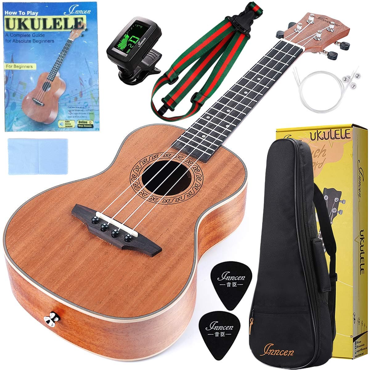 Concert Ukulele, 23 Inch Mahogany Ukuleles For Beginners, Waterproof Resistance Soprano Ukulele For Kids with Free Video Ukulele Lessons, Fashionable Gig Bag, Tuner, Strap, String And Picks