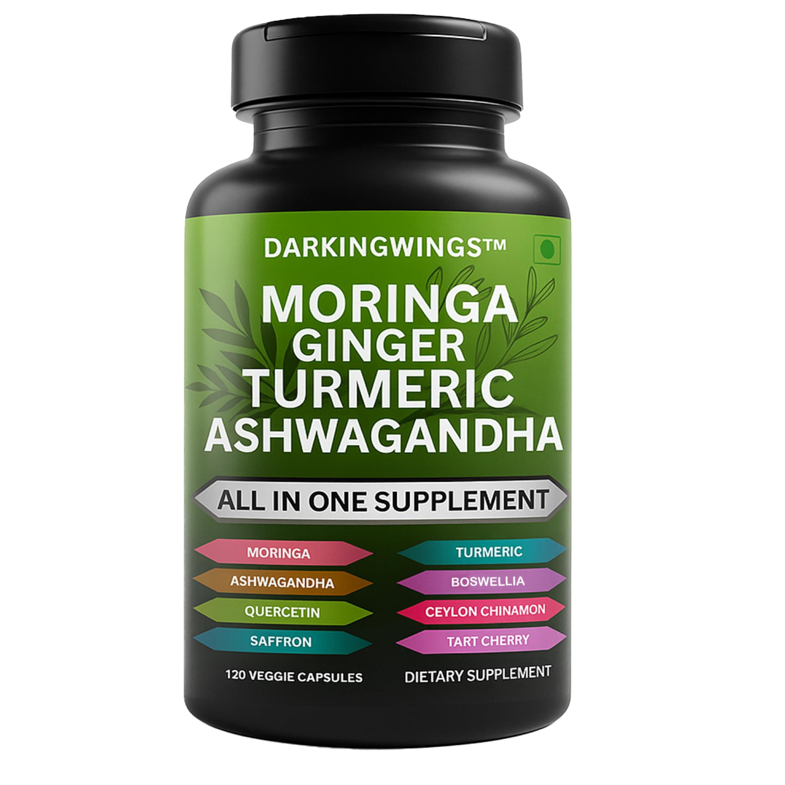 Turmeric Curcumin Moringa Supplement Ginger Boswellia Saffron - Joint Support Supplements for Women and Men with Ceylon Cinnamon, Tart Cherry, Quercetin Garlic Nettle Holy Basil - 120 Count