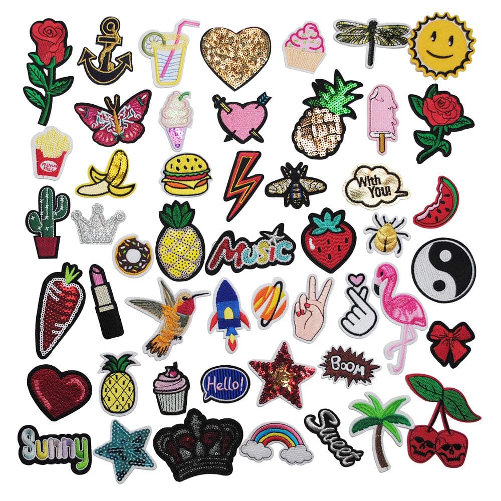 Mix Lots Bulk 50pcs Iron on Patches sew on Patches Craft Embroidery Patch Motif Clothes Jackets Hats Backpacks Jeans Kids Butterfly Hearts (Mix, from 1" to 3")