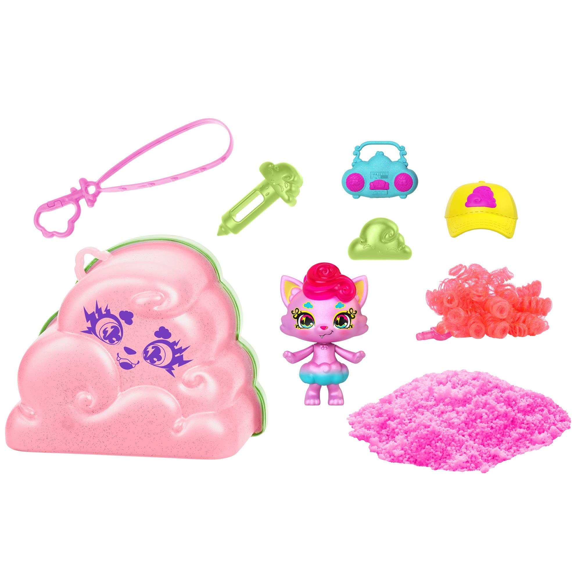 Mattel Cloudees Pet Toy Figures, Series 2 Cloud-Themed Collectible Minis with Unboxing Surprise & Accessories Including Keychain Clip for Travel