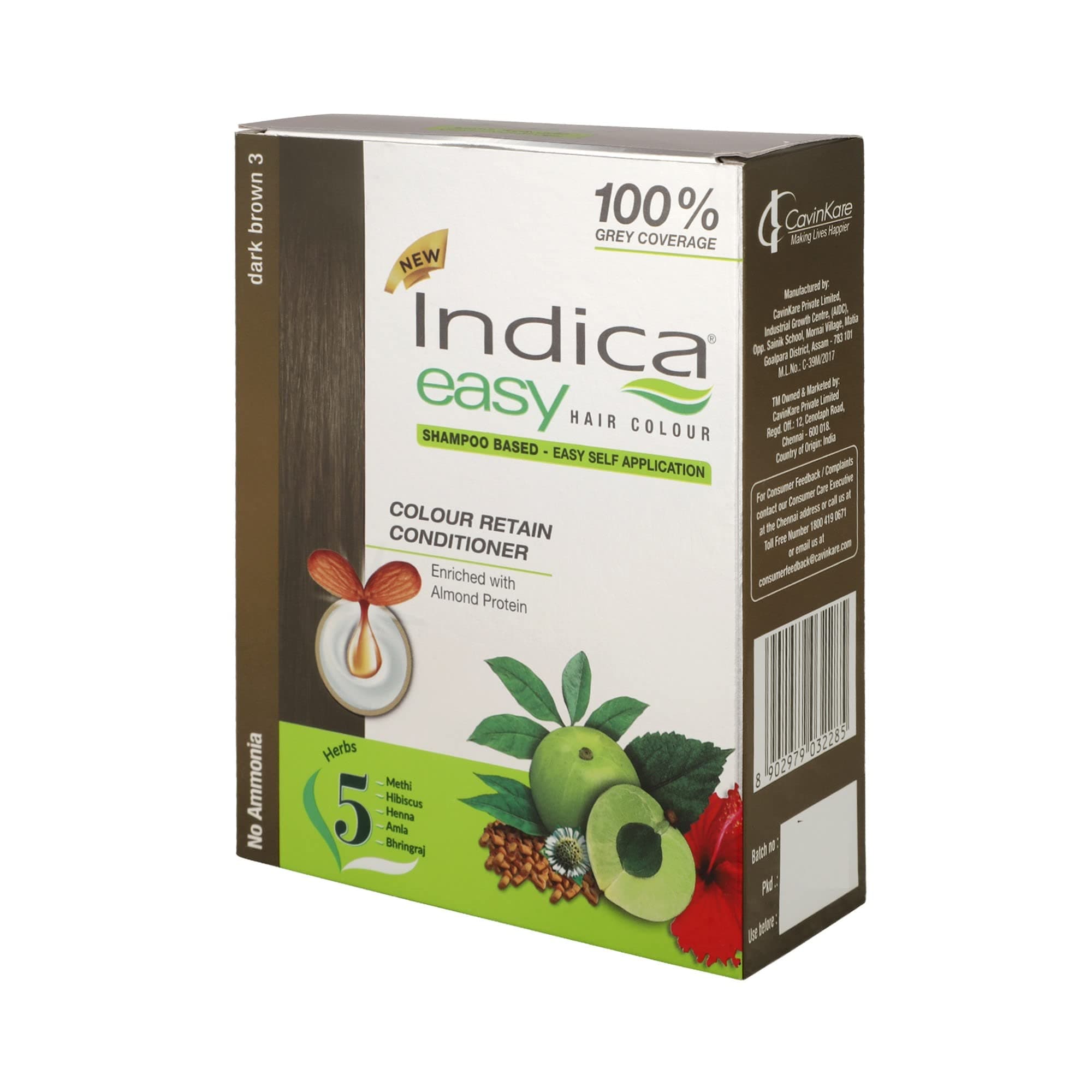 Indica Easy Shampoo Based Hair Colour (Brown) With Amla, Henna And HibiscUS Extracts (Pack Of 3, 32.5Ml Each)
