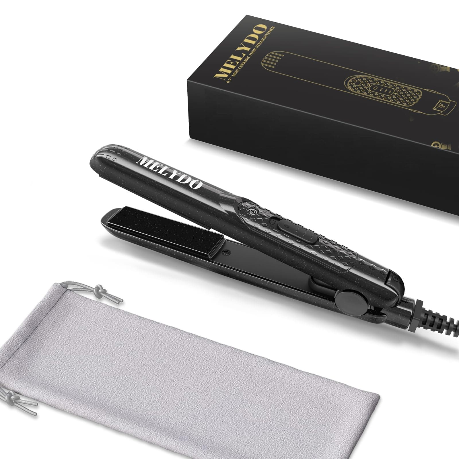 Mini Flat Iron, Ceramic Tourmaline Small Hair Straightener for Short Hair/Bangs, Dual Voltage Travel Hair Straightener, Portable Mini Straightener with Storage Pouch(Black)