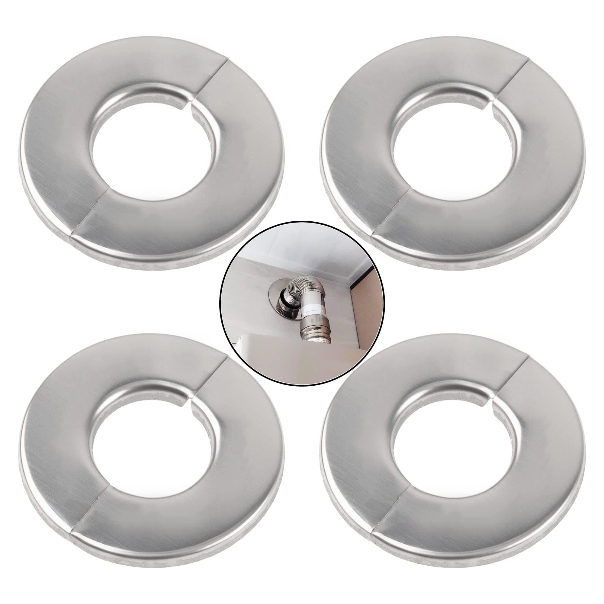 4Pcs 304 Stainless Steel Wall Split Flange Round Escutcheon Plate Cover for Various Pipes (50mm/2in)