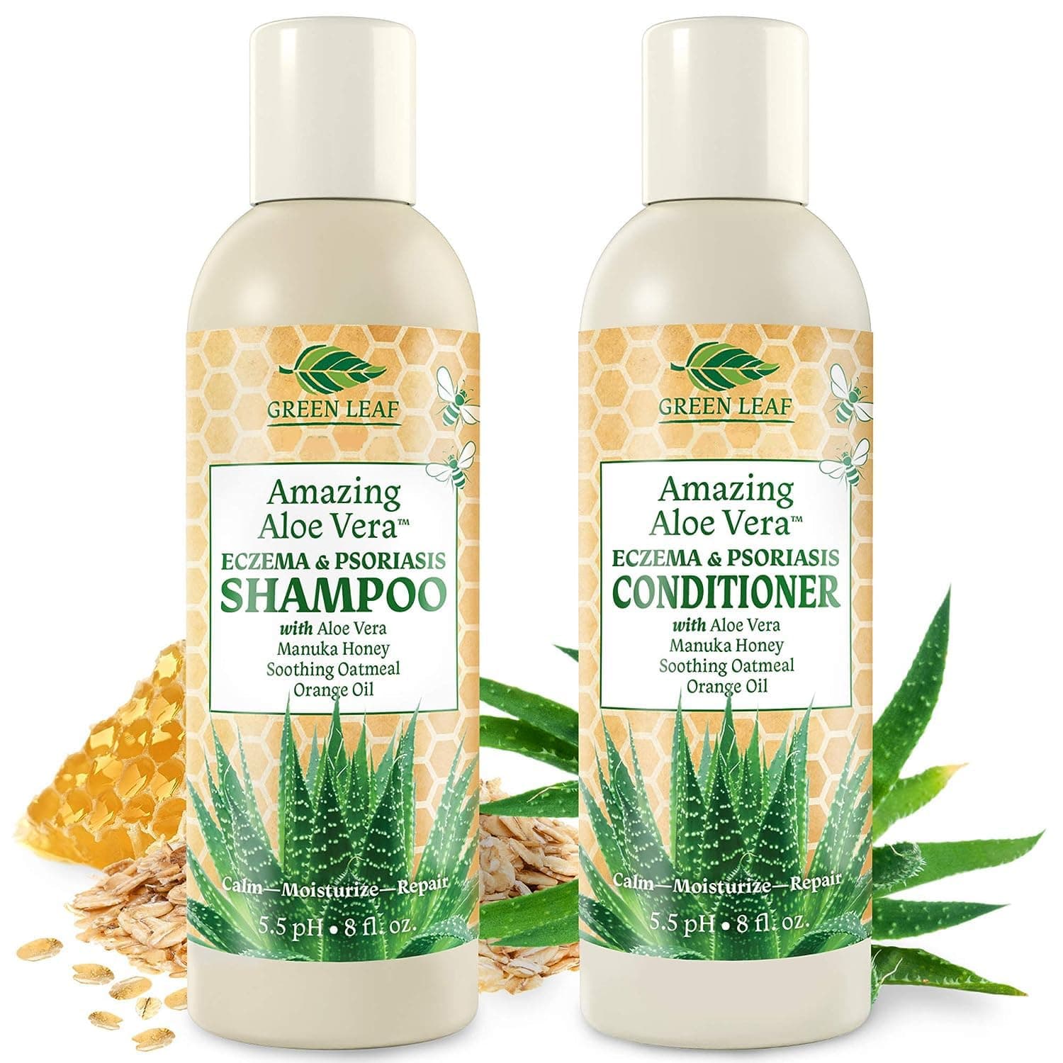 Eczema & Psoriasis Shampoo & Conditioner Set For Men & Women (2 Pack)-Aloe Vera & Manuka Honey for Gentle Itchy, Dry Scalp Treatment-Dandruff, Seborrheic Dermatitis, Sulfate-Free, Hypoallergenic 8oz