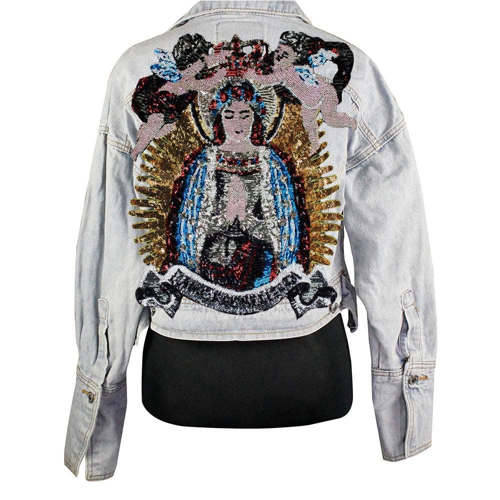 Beaded Sequin Madonna Patches Embroidery Fabric Patches Fashion Large Applique Patches sew on 1piece