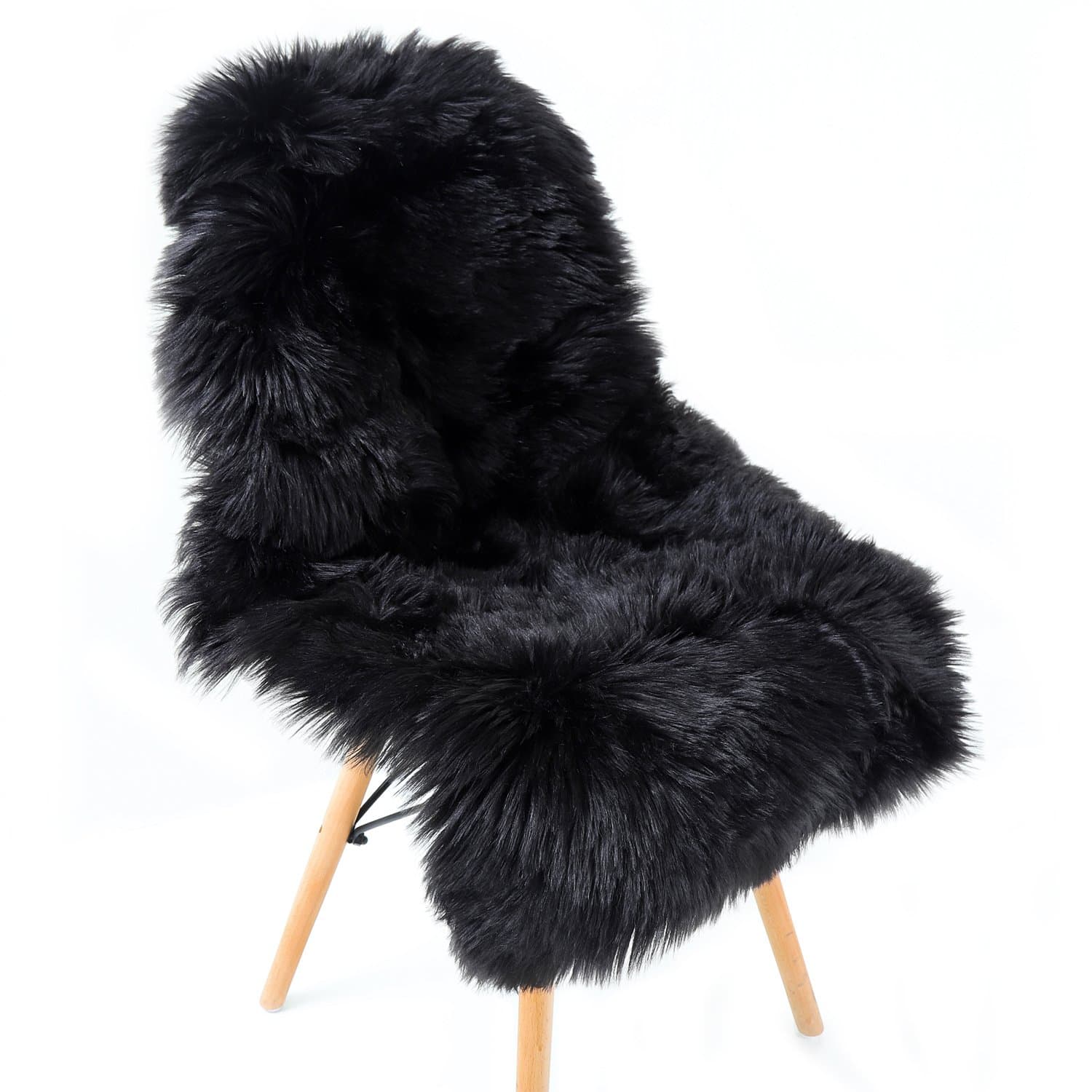 junovo Super Soft Luxury Fluffy Shaggy Faux Fur Area Rug for Living Room Bedroom Reading Room Study Nursery Couch Sofa Armchair Decor, 2ft x 3ft Black