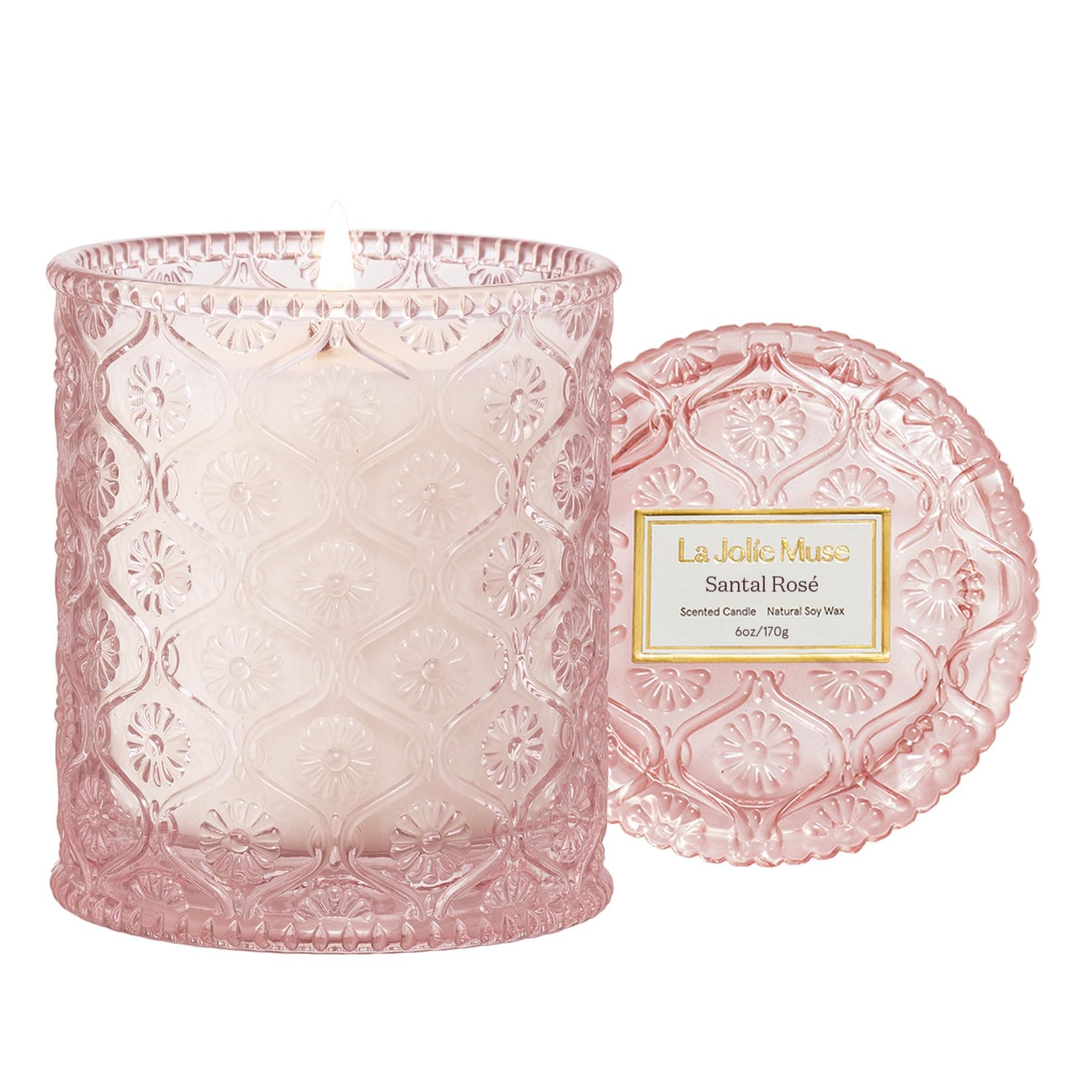 LA JOLIE MUSE Santal Rose Scented Candle – Saffron, Rose & Leather | 6 oz Natural Soy Wax | 40 Hours Clean Burn | Self Care Gifts for Women | Elegant Home Decor