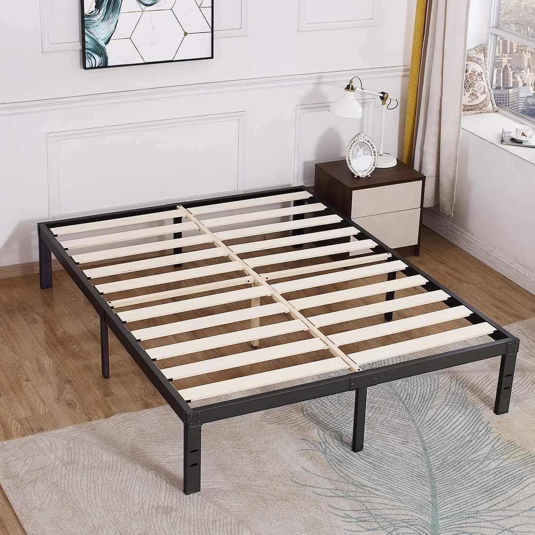 14 inch King Size Bed Frame, 3500lbs Load Heavy Duty Metal Platform, Mattress Foundation with Wooden Slats, Anti-Slip, Noise Free and No Box Spring Needed