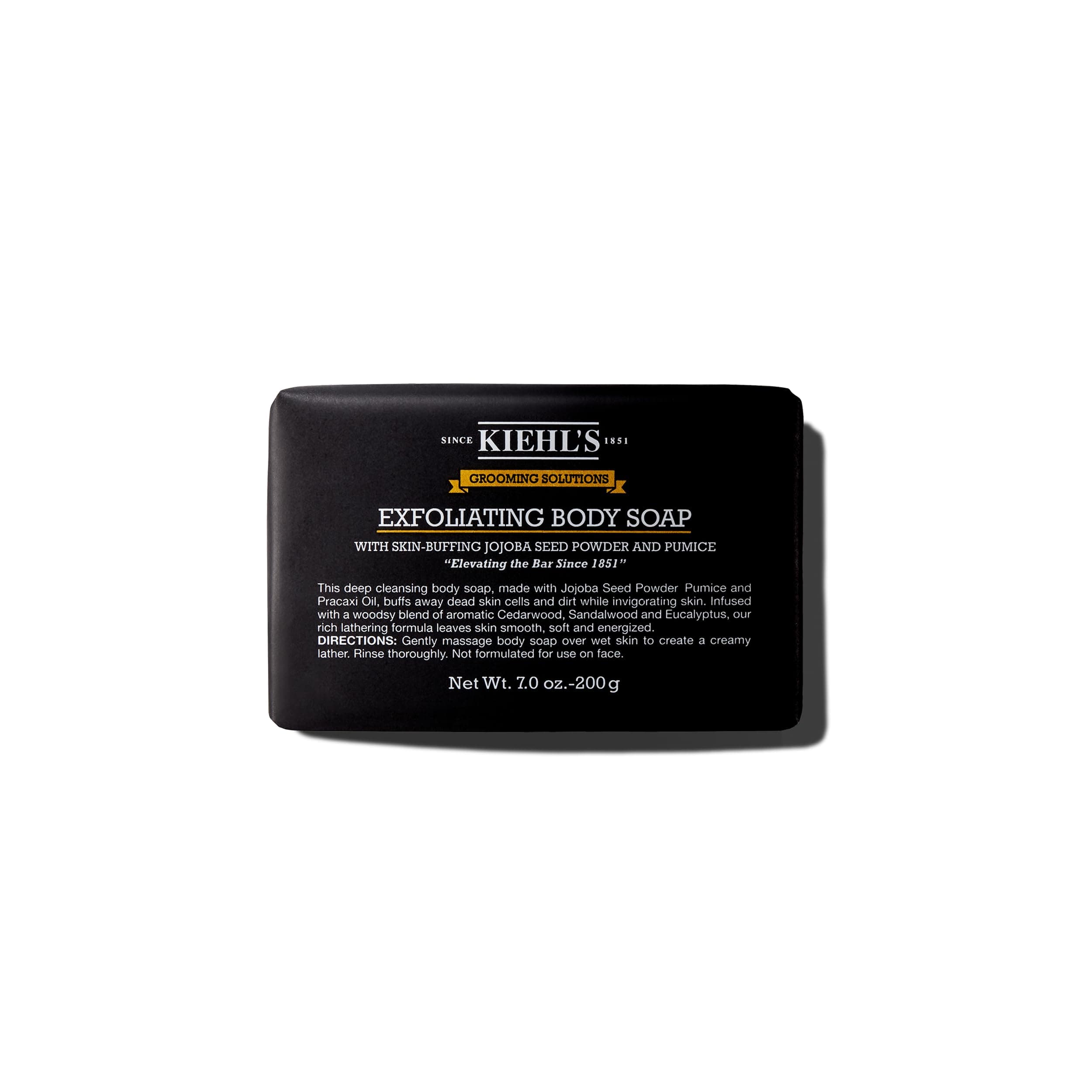 Kiehl's Grooming Solutions Exfoliating Body Bar Soap, Men's Body Wash Cleanses Dirt & Oil, with Pumice, Jojoba Seed Powder & Pracaxi Oil, for Soft & Smooth Skin, Woodsy Aromatic Blend - 7 oz