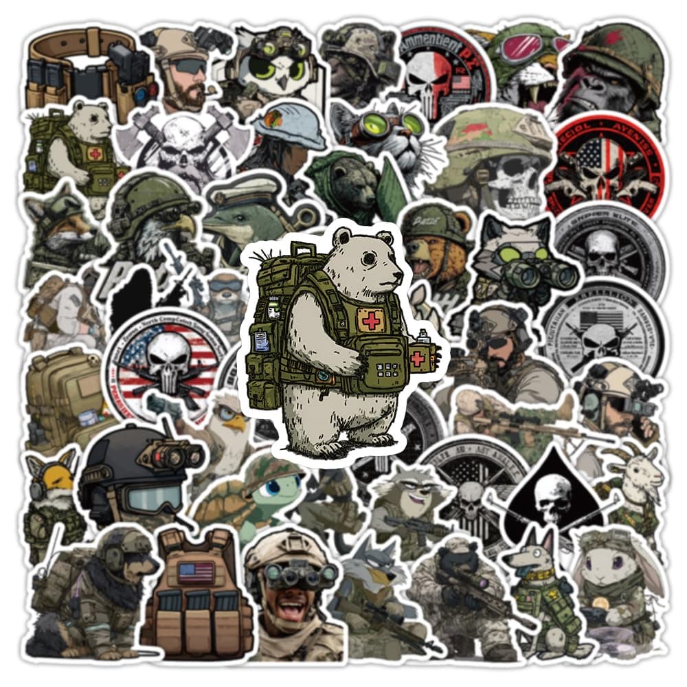 Tactical Stickers 50PCS Funny Decals Gift, Hard Hat, Military Decals, Adults/Tenns