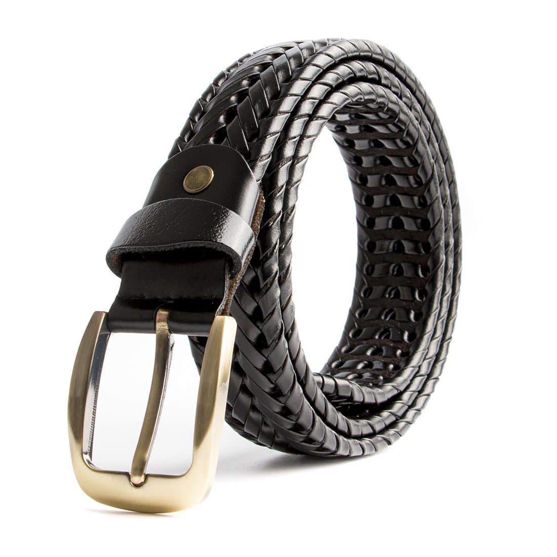 ECHAIN Men Braided Woven Genuine Leather Belt Brown