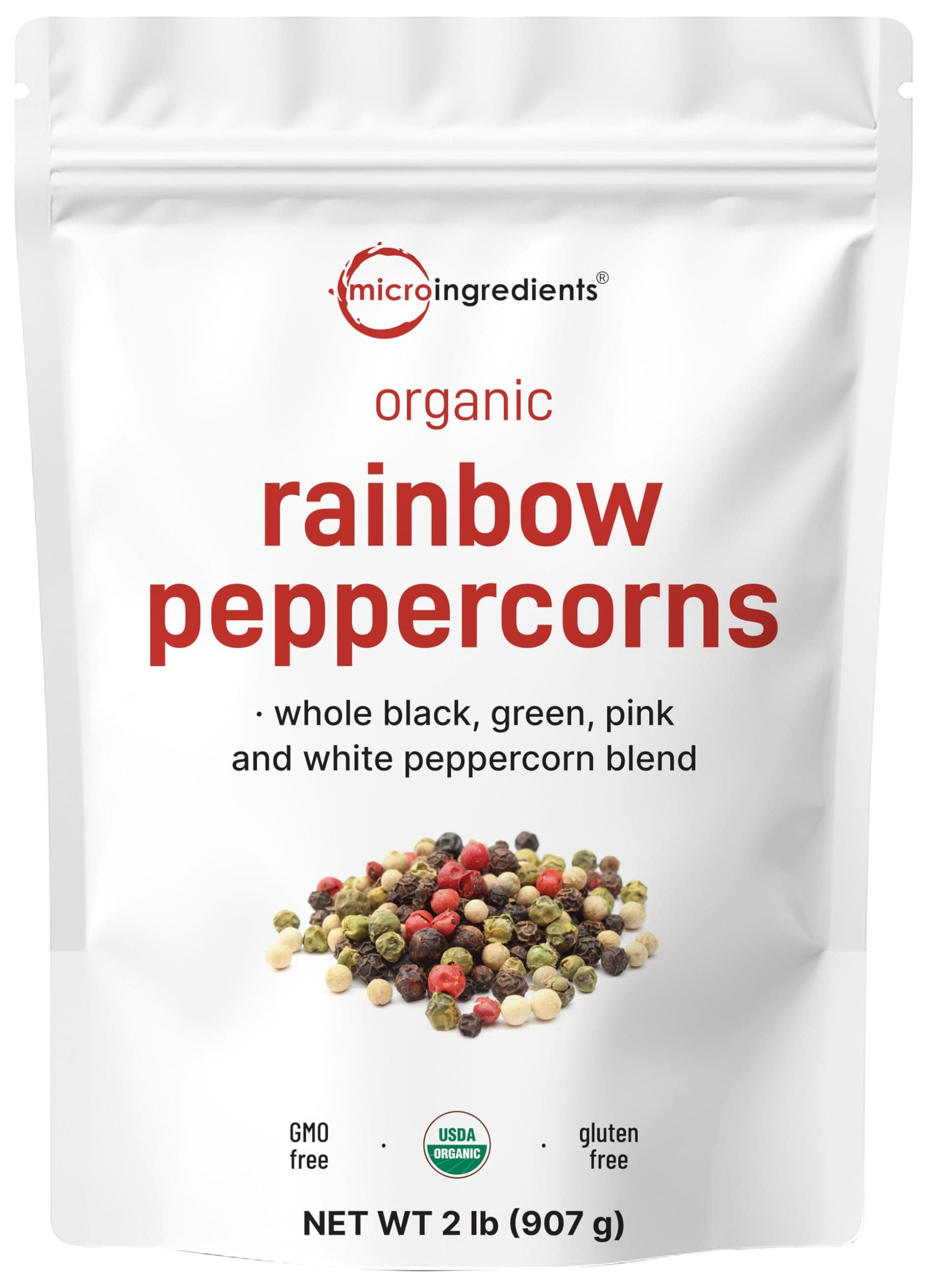 Organic Whole Rainbow Pepper, 2 Pounds | Premium Whole Pepper For Grinder Refill | Great For Seasoning, Meats & Vegetables | Additive Free, Non-GMO, Supply To Gr