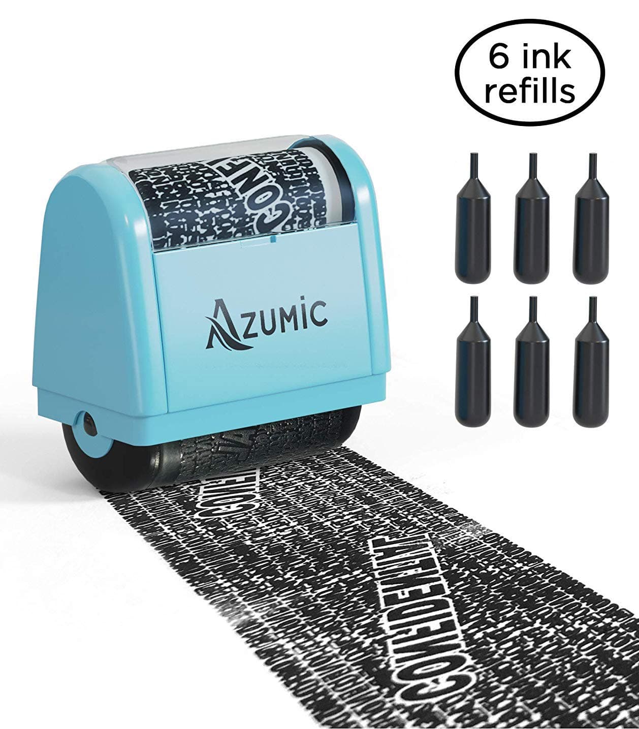 Identity Theft Protection Roller Stamp 6 Pack Refills - Confidential Address Blocker Anti Theft Prevention Stamps - by Azumic (Light Blue)