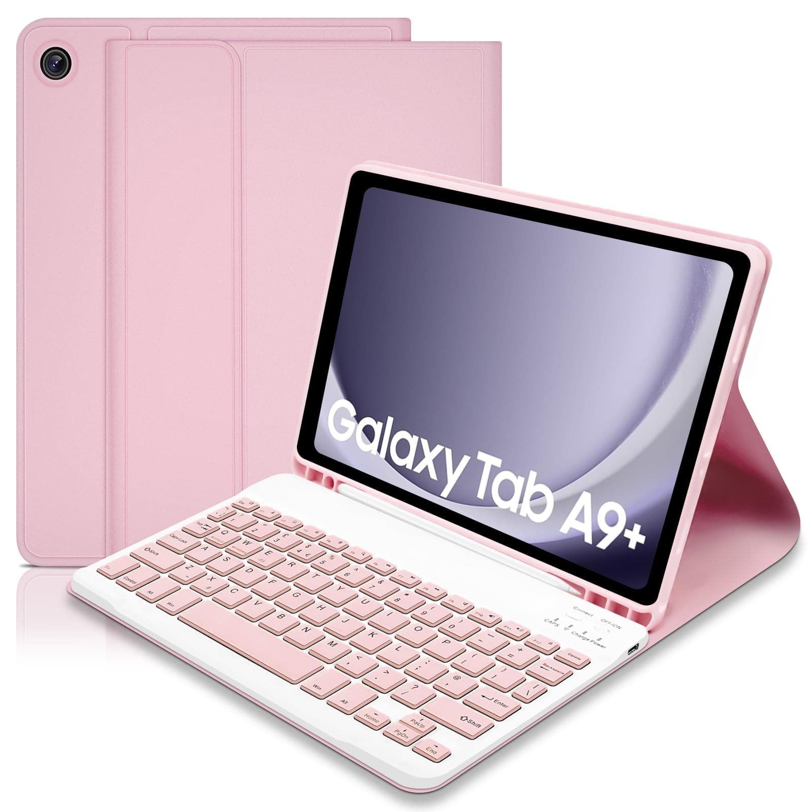 Case with Keyboard for Samsung Galaxy Tab A9+ 11 inch 2023(SM-X210/X216/X218),Built-in S Pen Holder - Slim Smart Cover with Detachable Bluetooth keyboard for Tablet Samsung A9+ Plus, pink