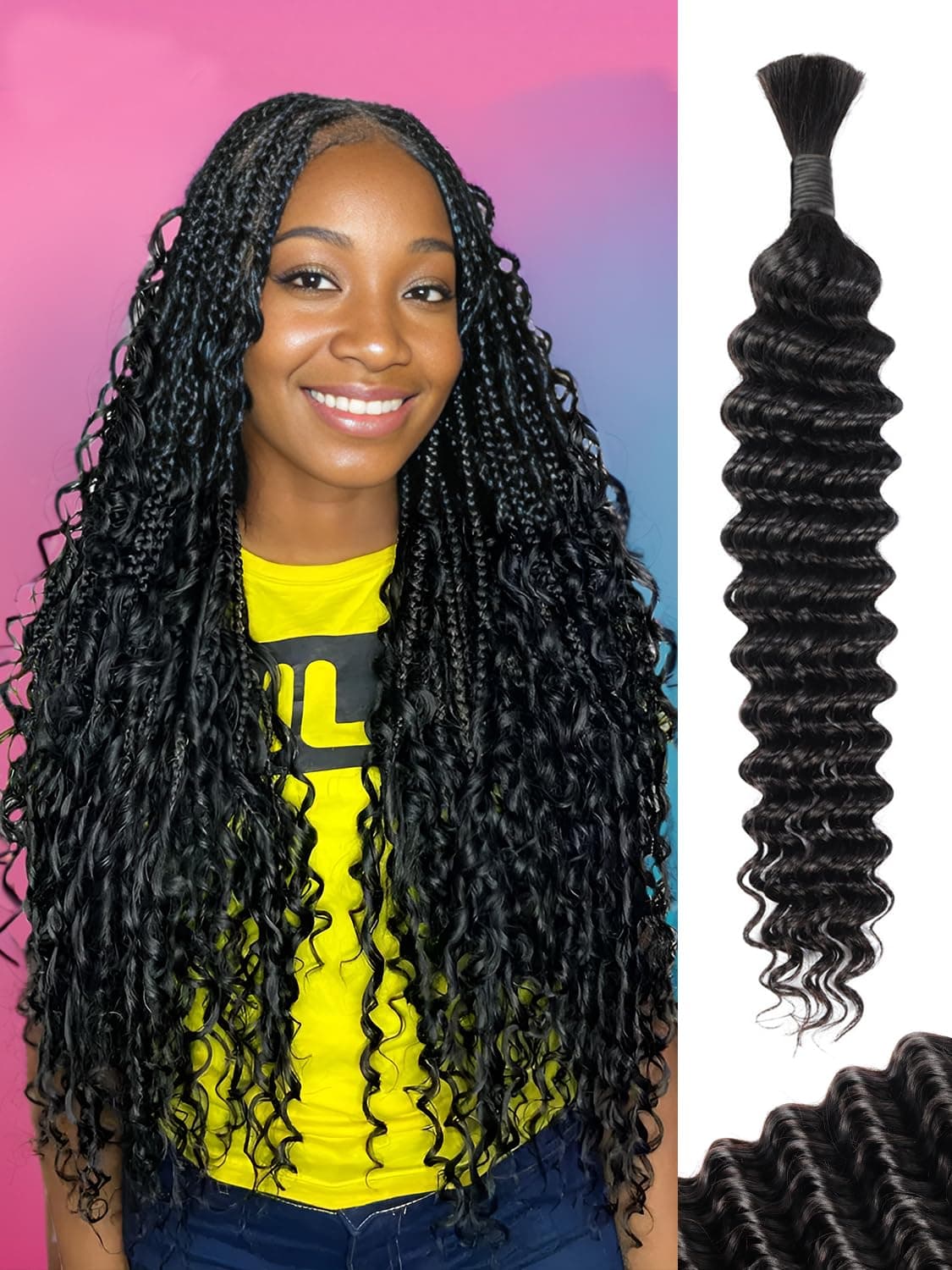Human Braiding Hair, Boho Braids Human Hair 1 Bundle 50g 18 Inch Deep Water Wave Bulk Human Hair for Braiding No Weft 12A Brazilian Virgin Curly Human Hair Extensions for Wet and Wavy Braiding Hair