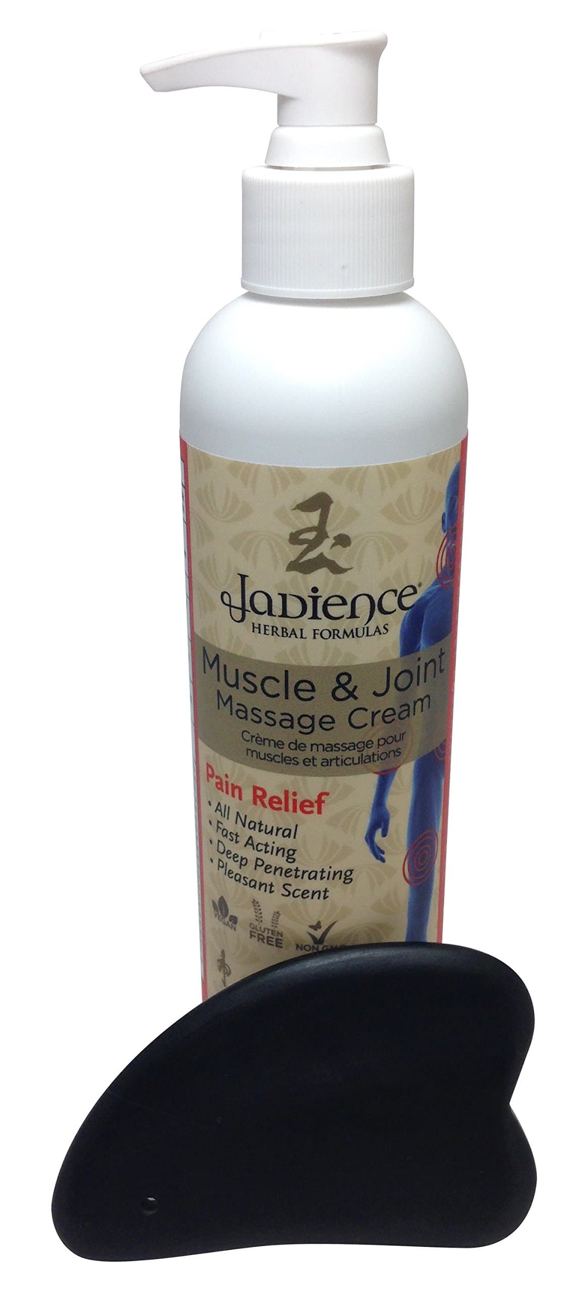 JADIENCE Bian Healing Stone Heart Gua Sha & Massage Cream Kit Myofascial Therapy Tool | Muscle Joint Topical Analgesic | Natural Tension Relaxer for Body Pain Relief & Scar Treatment