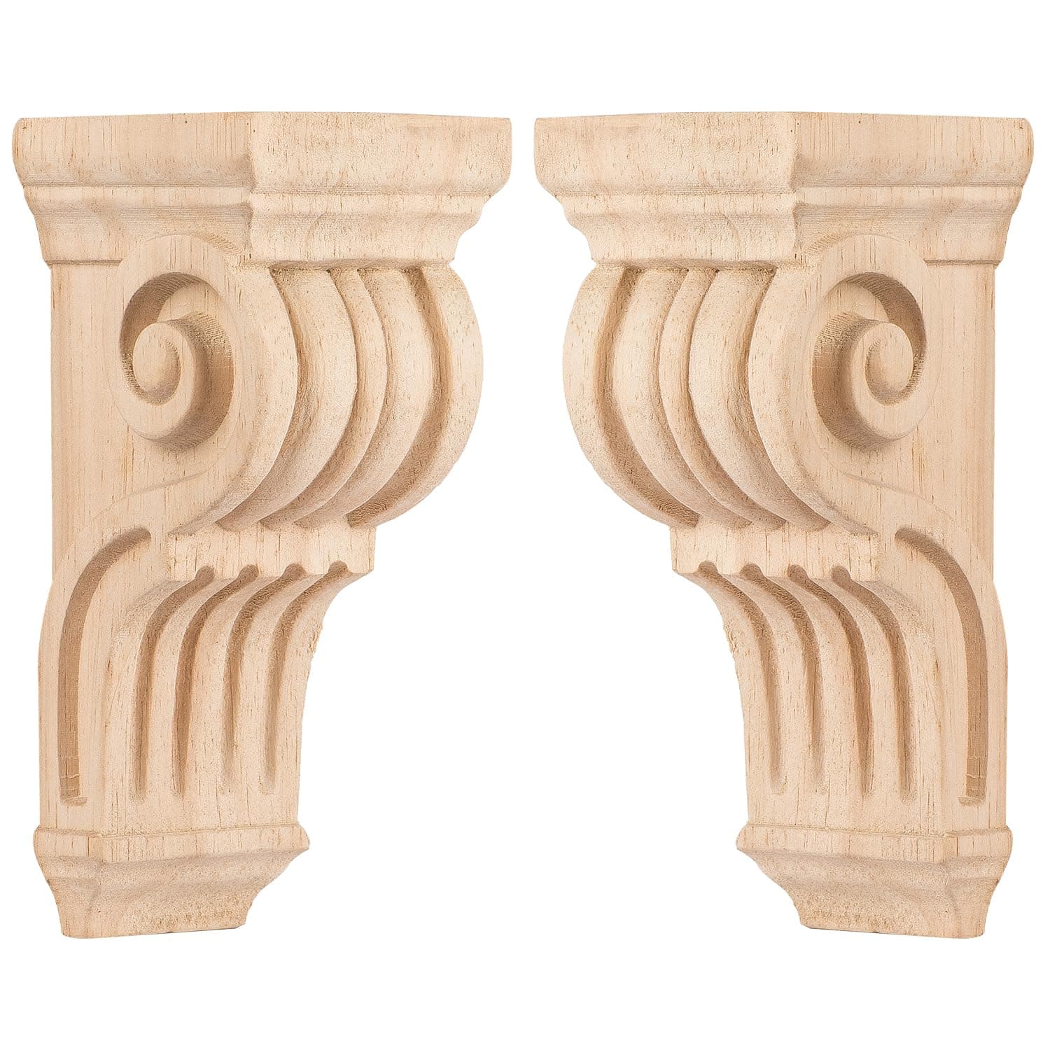 3 inch-W 3 inch-D 7 inch-H Wood Carved Corbels, Tchosuz 2 -Pack Antique Traditional Unfinished Wooden Carving DIY Decorative Scrolled Millwork Brackets for Countertop Kitchen Fireplace Mantel