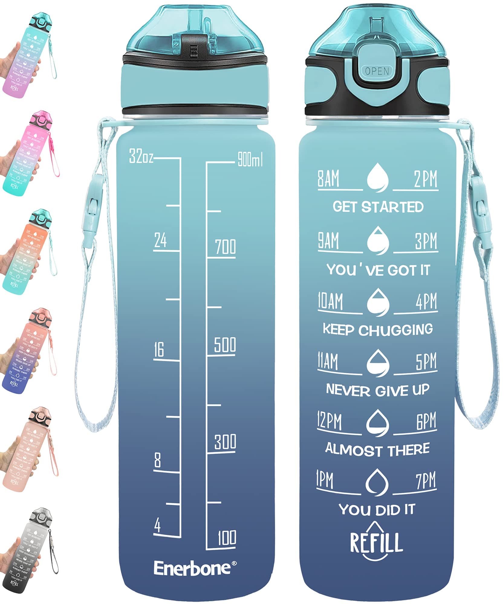 32 oz Drinking Water Bottle with Times to Drink and Straw, Motivational with Carrying Strap, Leakproof BPA & Toxic Free, Ensure You Drink Enough Water for Fitness Gym Outdoor