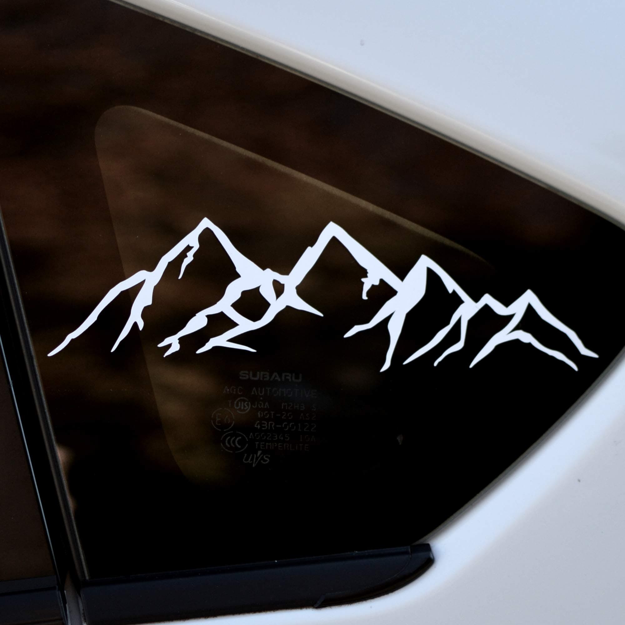 Mountain Decal Vinyl Car Sticker | White 8" Die Cut Vehicle Window Graphic, Bumper Stickers | Van Accessories, Camping Hiking Gift Ideas | Waterproof Exterior Grade Automotive Vinyl