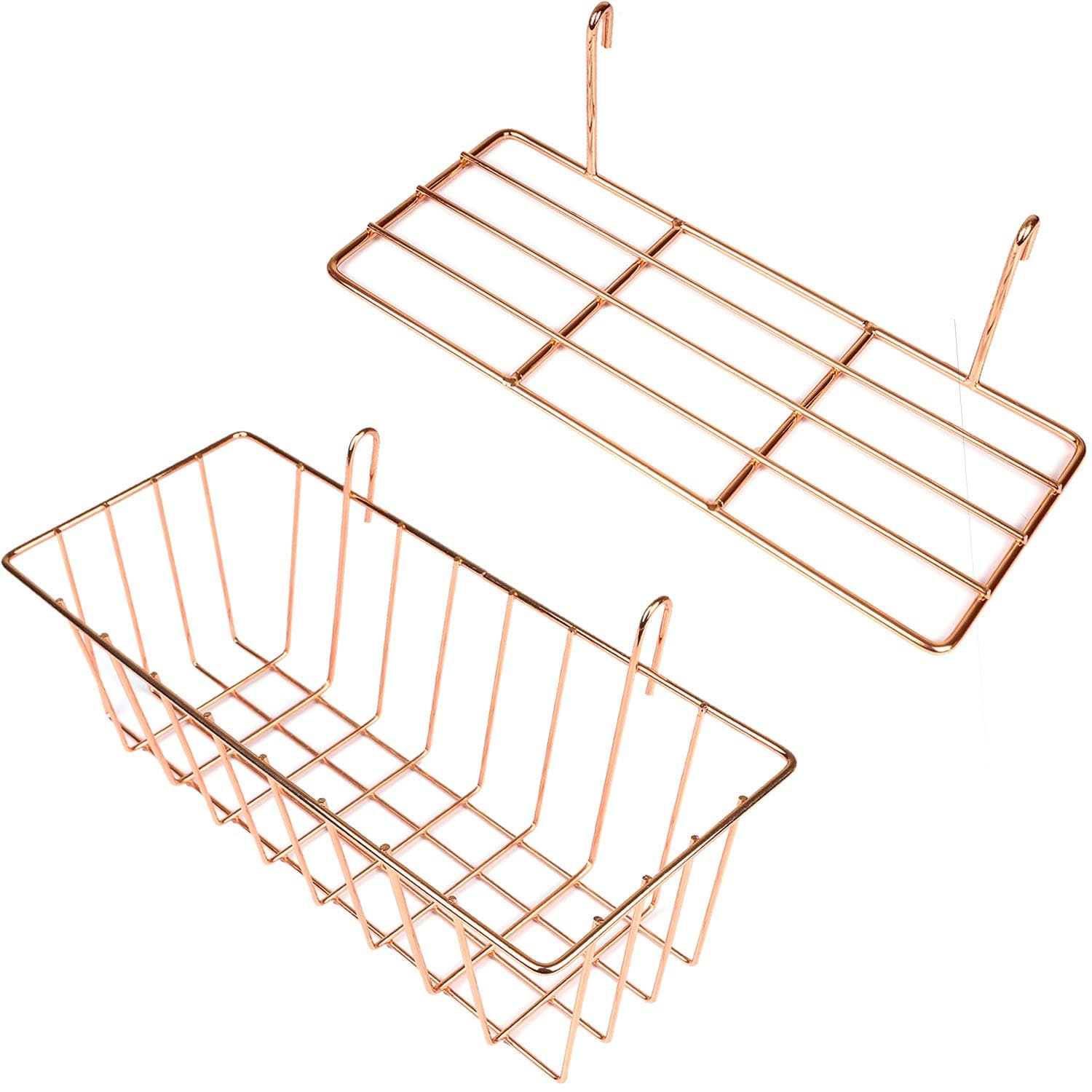 GBYAN Grid Wall Basket Wire Straight Shelf with Hooks Accessories for Grid Panel Board, Rose Gold