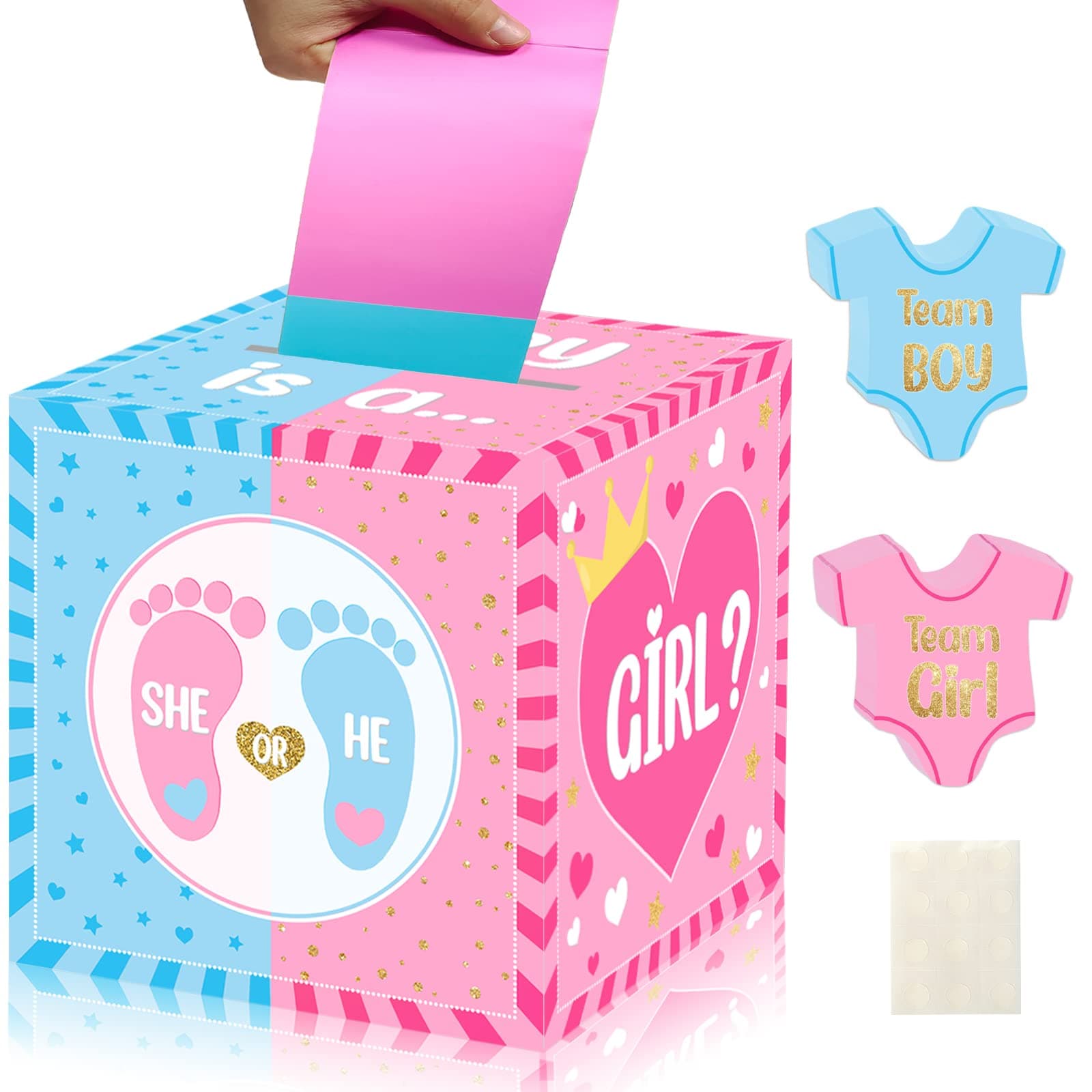 Baby Gender Reveal Pull Out Game , Voting Box with 60 Ballot Cards, Boy or Girl, Party Supplies,Pink and Blue