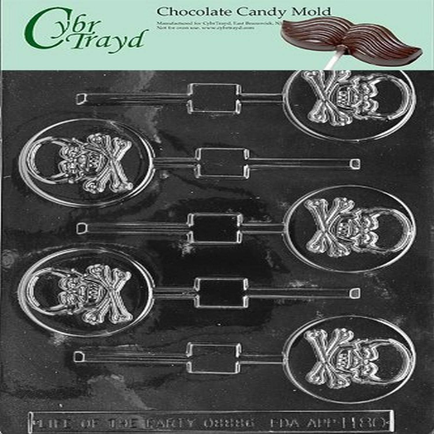 Cybrtrayd Skull and Crossbones Lolly Chocolate Candy Mold with Exclusive Cybrtrayd Copyrighted Chocolate Molding Instructions