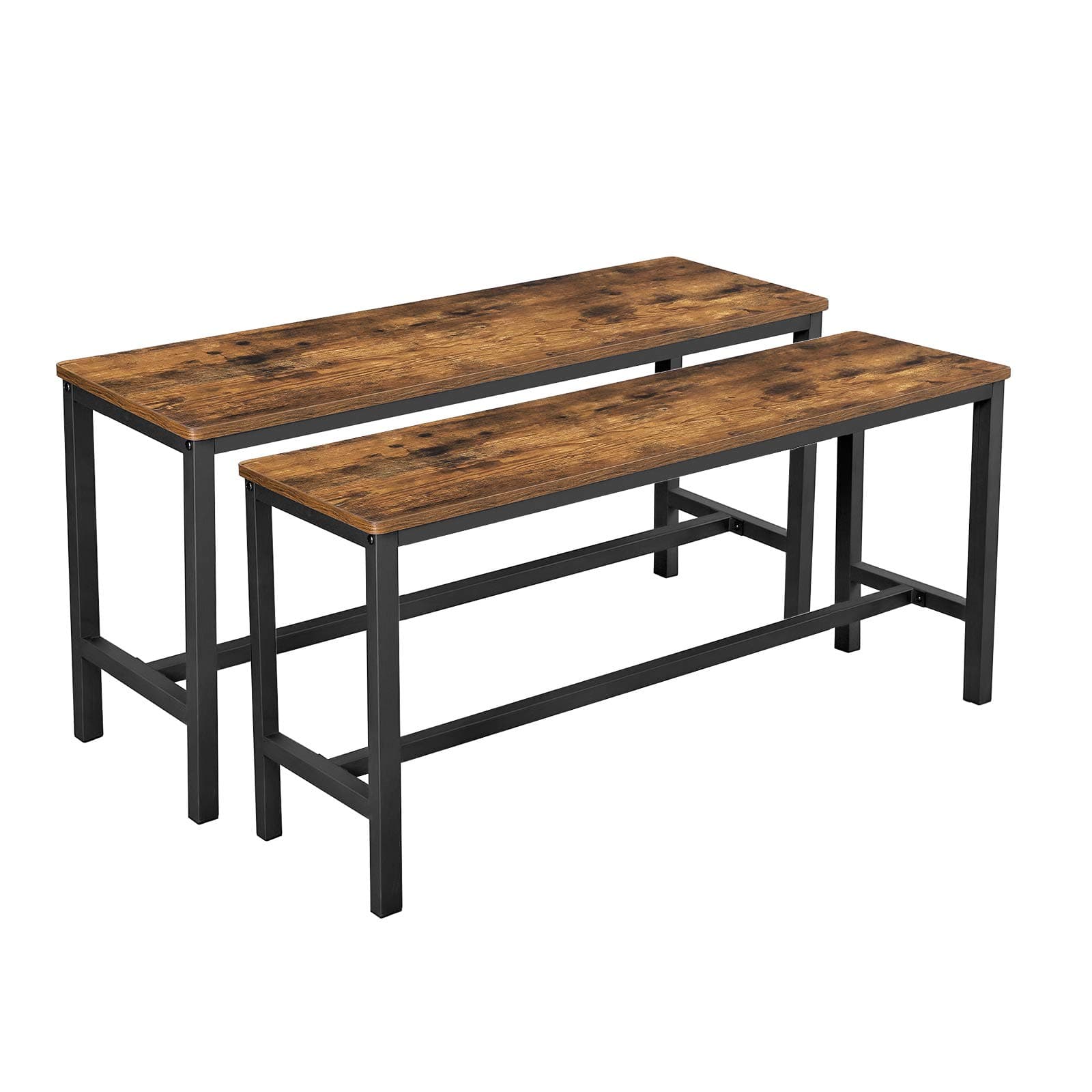 VASAGLE ALINRU Table Benches, Pair of 2, Industrial Style Indoor Benches, 42.5 x 12.8 x 19.7 Inches, Durable Metal Frame, for Kitchen, Dining Room, Living Room, Rustic Brown UKTB33X