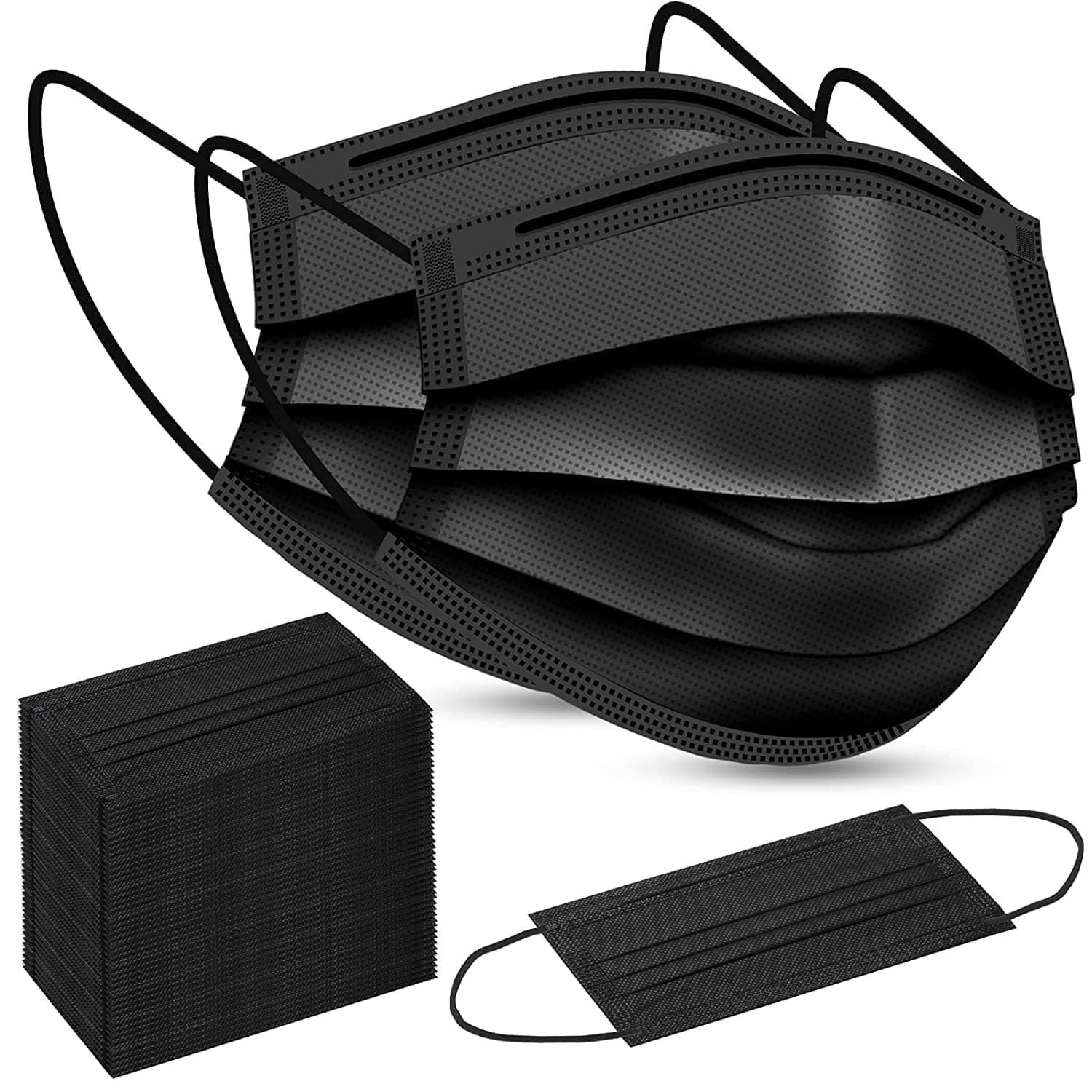 DEEJET Surgical mask pack of 100 pieces Disposable Masks 3 ply layer with nose clip Meltblown Fabric Ultrasonic Use and Throw Masks Certified by CE ISO GMP Best for Men Women(100-black) (100)